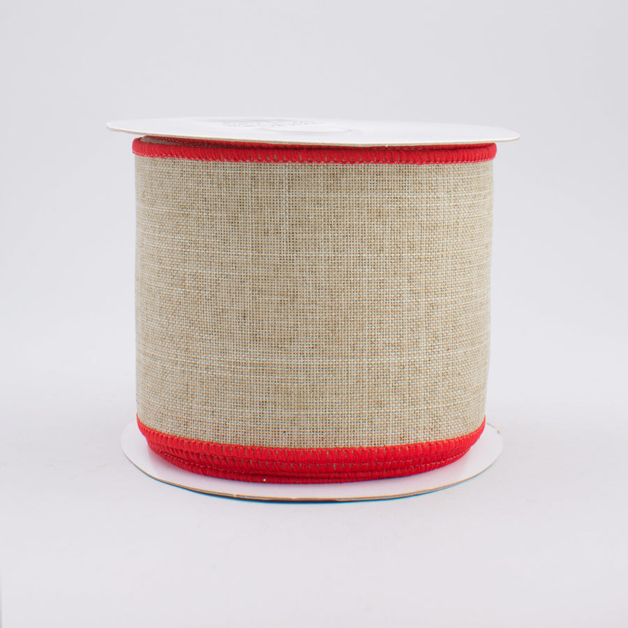 2.5" Royal Canvas Contrast Edge Ribbon: Natural & Red (10 Yards)