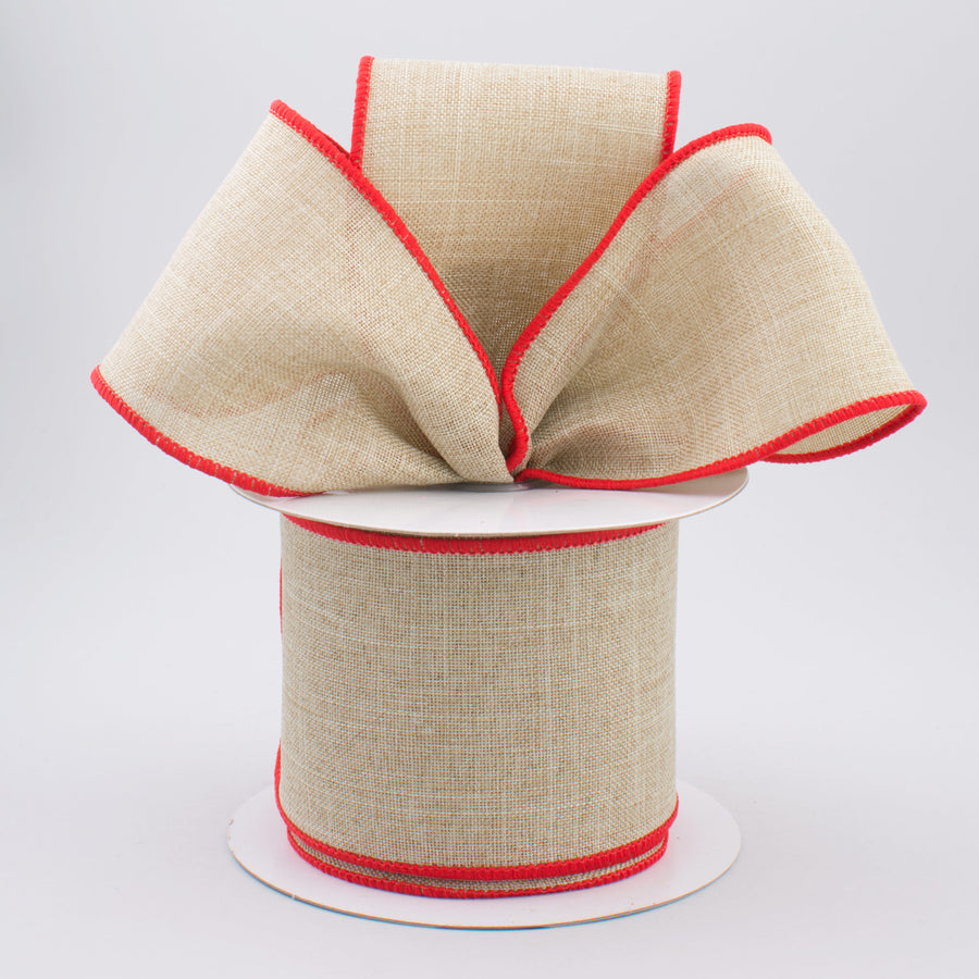 2.5" Royal Canvas Contrast Edge Ribbon: Natural & Red (10 Yards) Lifestyle Photo