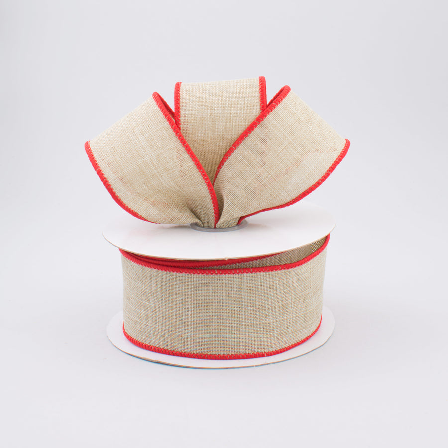 1.5" Royal Canvas Contrast Edge Ribbon: Natural & Red (10 Yards) Lifestyle Photo