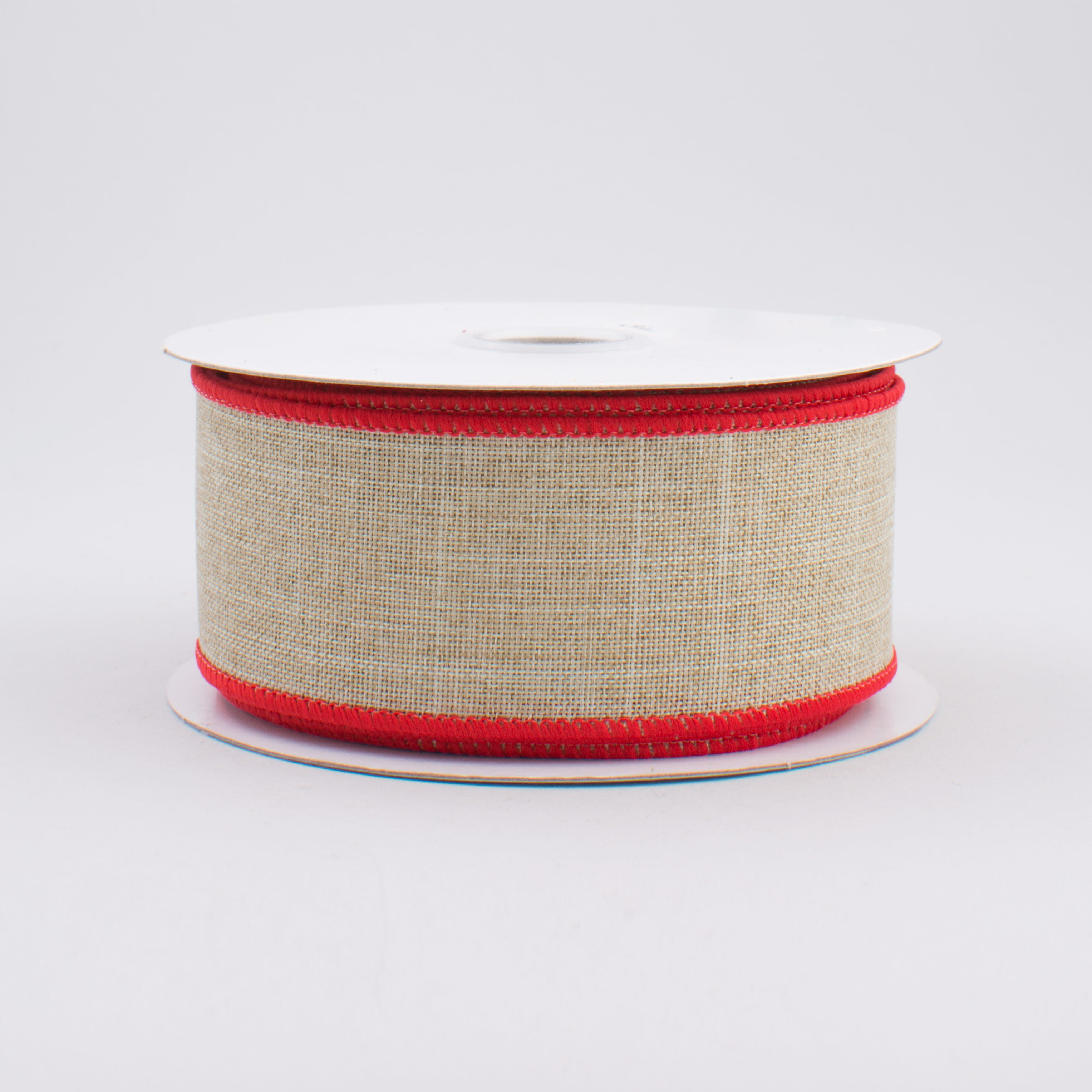 1.5" Royal Canvas Contrast Edge Ribbon: Natural & Red (10 Yards)