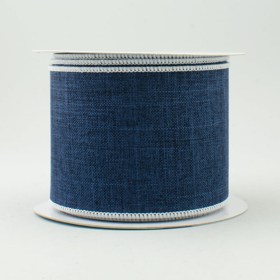 2.5" Royal Canvas Contrast Edge Ribbon: Navy Blue & White (10 Yards)