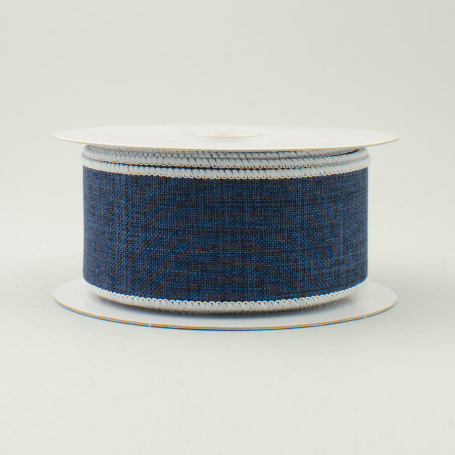 1.5" Royal Canvas Contrast Edge Ribbon: Navy Blue & White (10 Yards)