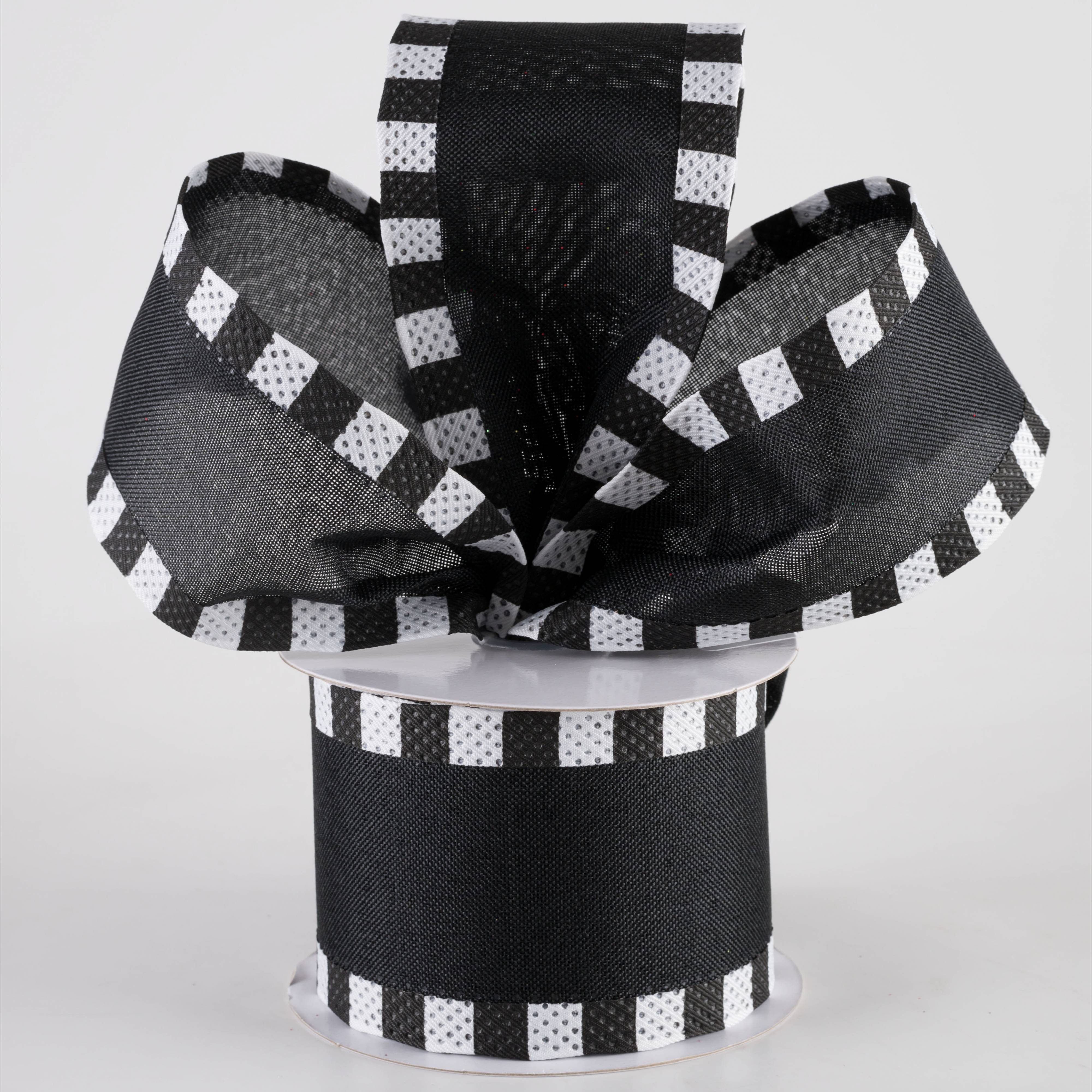 2.5" Royal Canvas Dash Edge Ribbon: Black & White (10 Yards) Lifestyle Photo