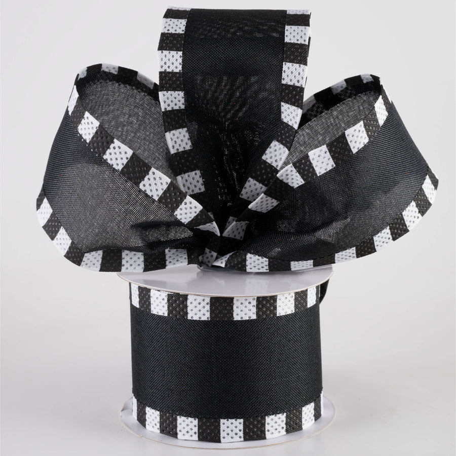 2.5" Royal Canvas Dash Edge Ribbon: Black & White (10 Yards) Lifestyle Photo