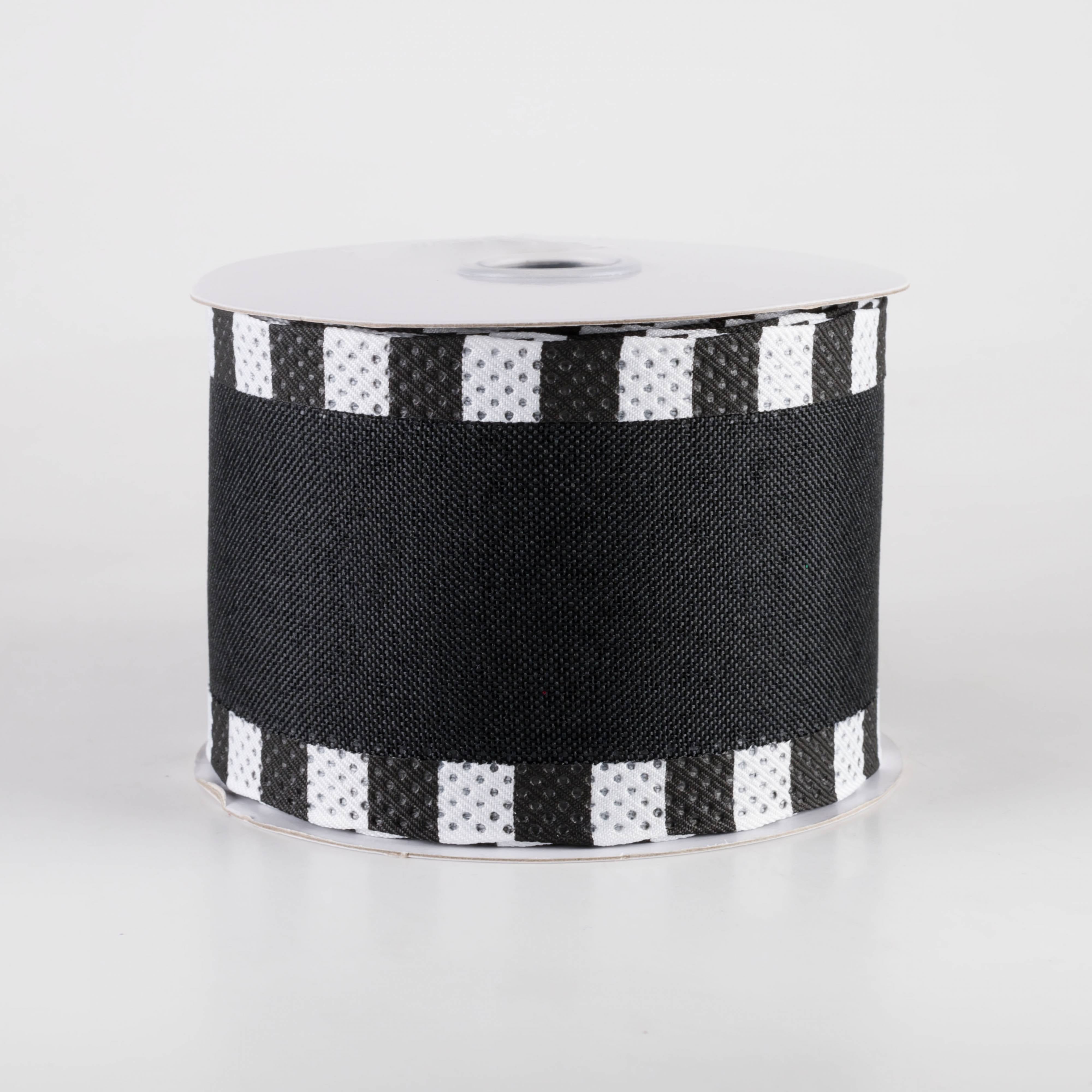 2.5" Royal Canvas Dash Edge Ribbon: Black & White (10 Yards) Item Number: RGC813502