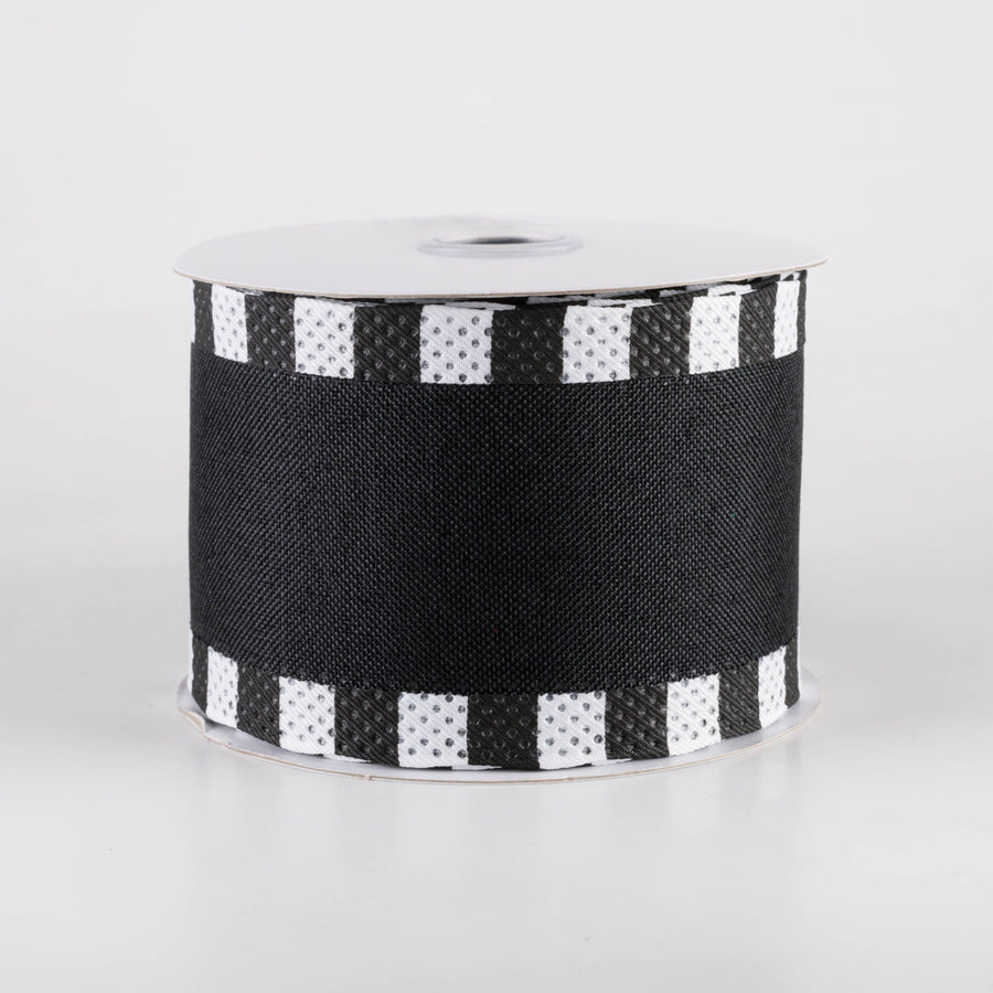2.5" Royal Canvas Dash Edge Ribbon: Black & White (10 Yards) Item Number: RGC813502