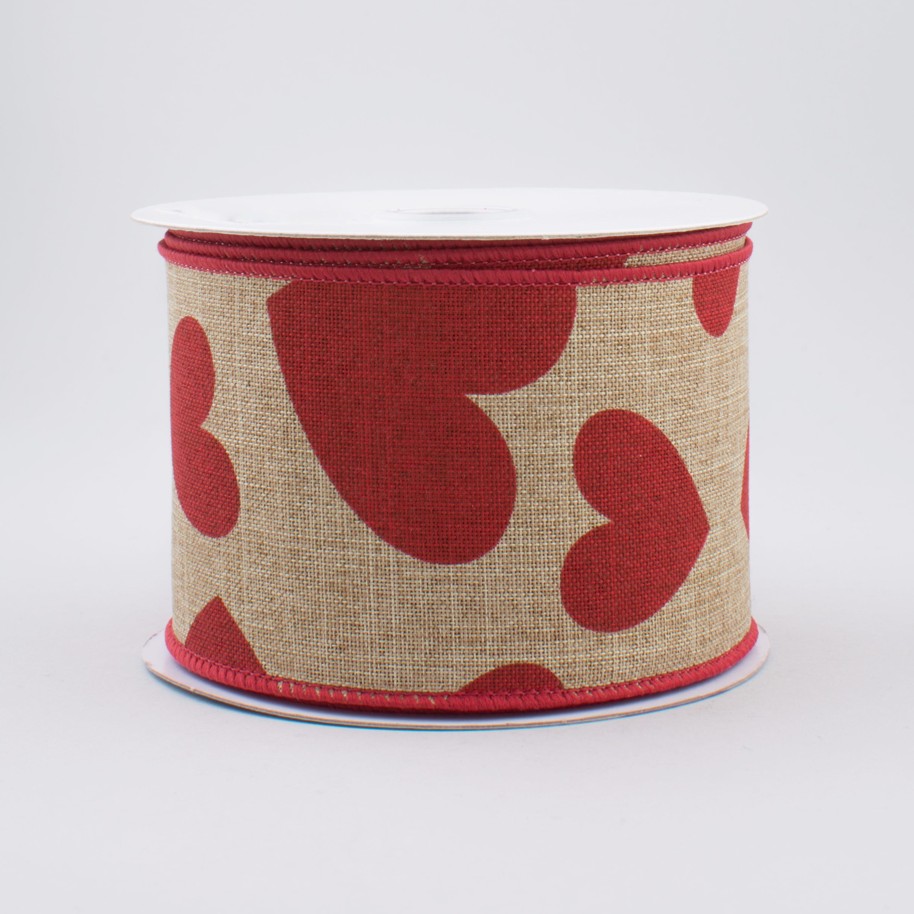 2.5" Royal Canvas Large Heart Ribbon: Natural & Red (10 Yards)