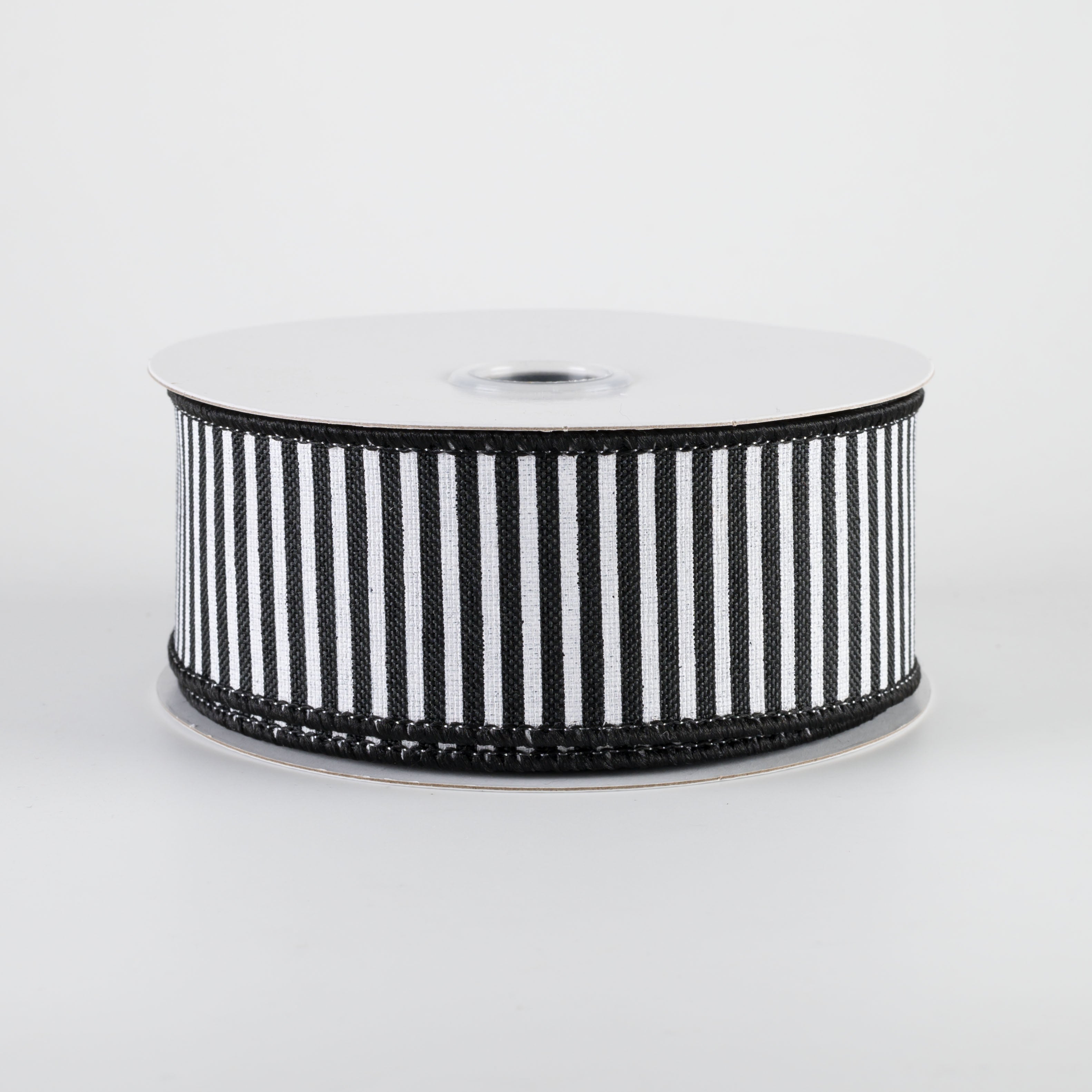 1.5" Royal Canvas Pinstripe Ribbon: Black & White (10 Yards)