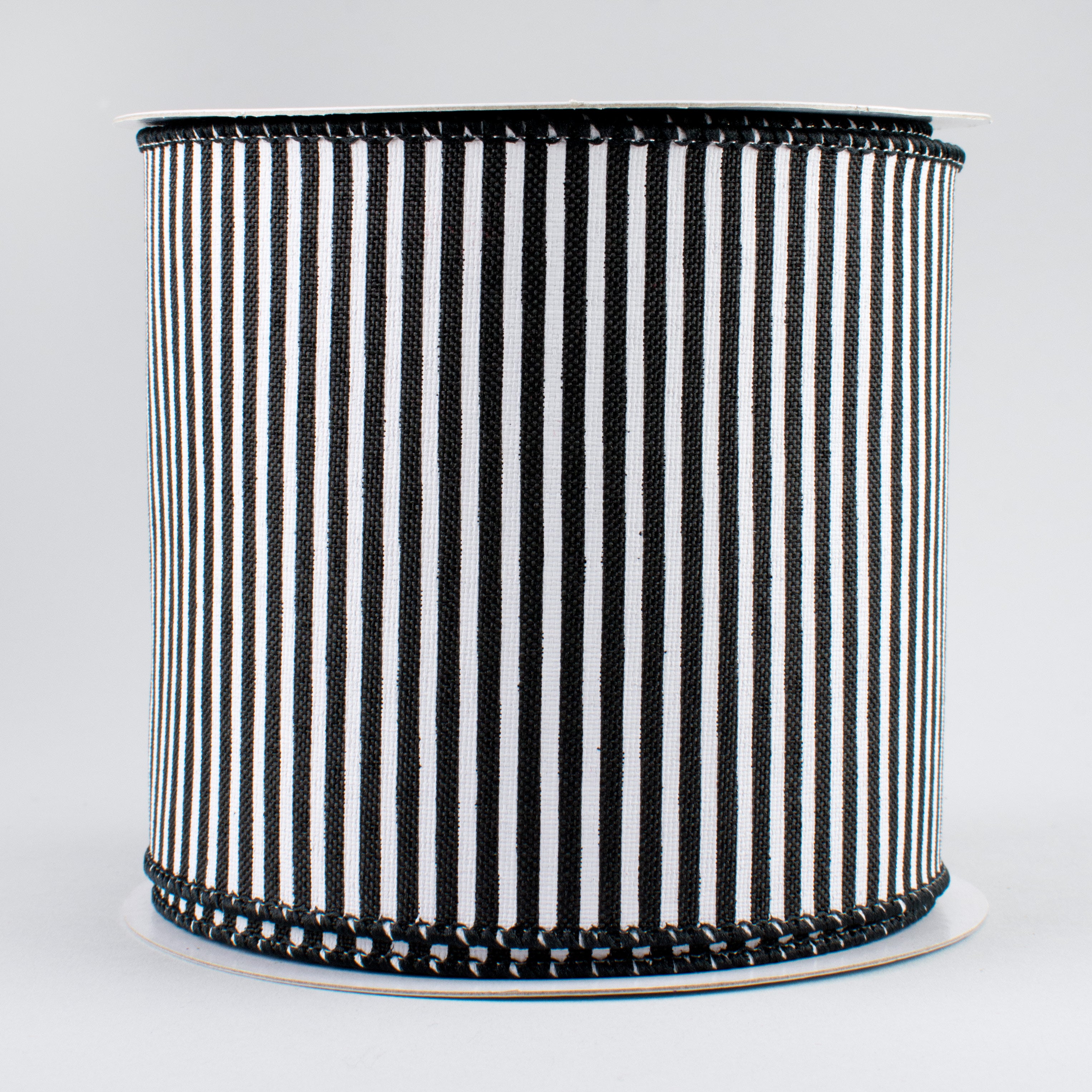 4" Royal Canvas Pinstripe Ribbon: Black & White (10 Yards)