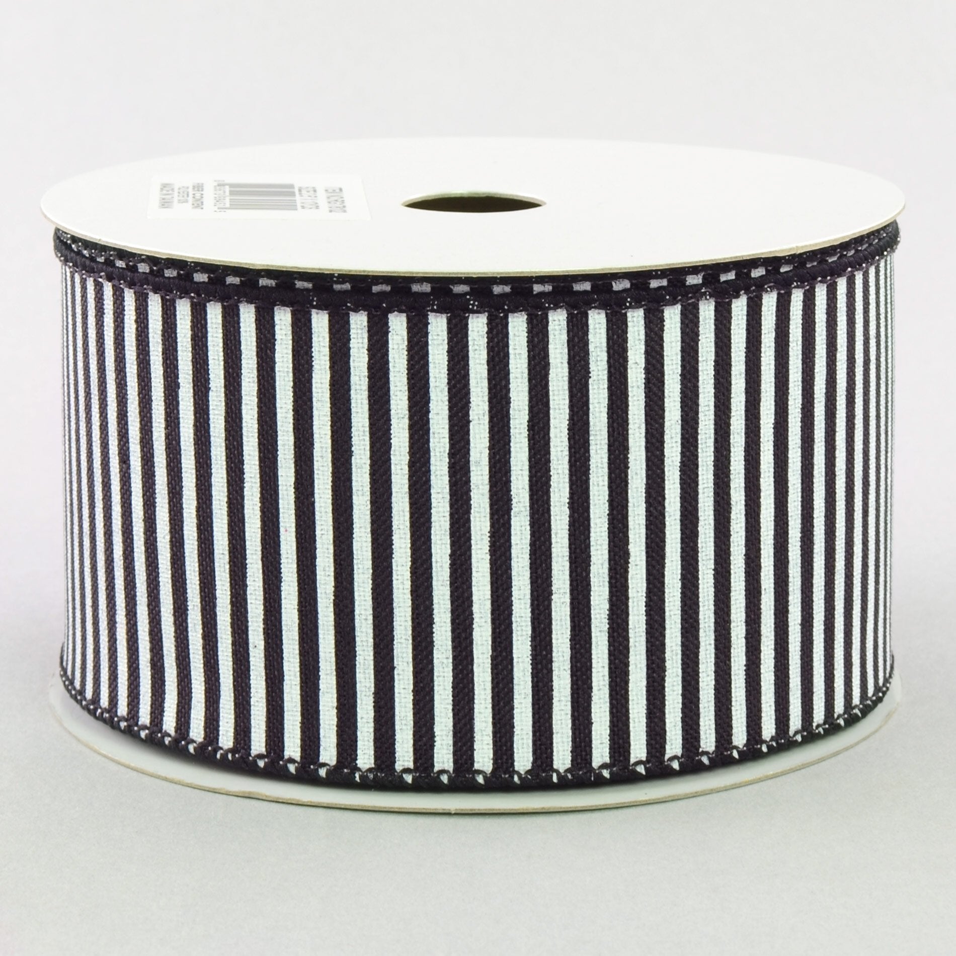 2.5" Royal Canvas Pinstripe Ribbon: Black & White (10 Yards)