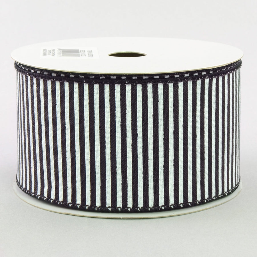 2.5" Royal Canvas Pinstripe Ribbon: Black & White (10 Yards)