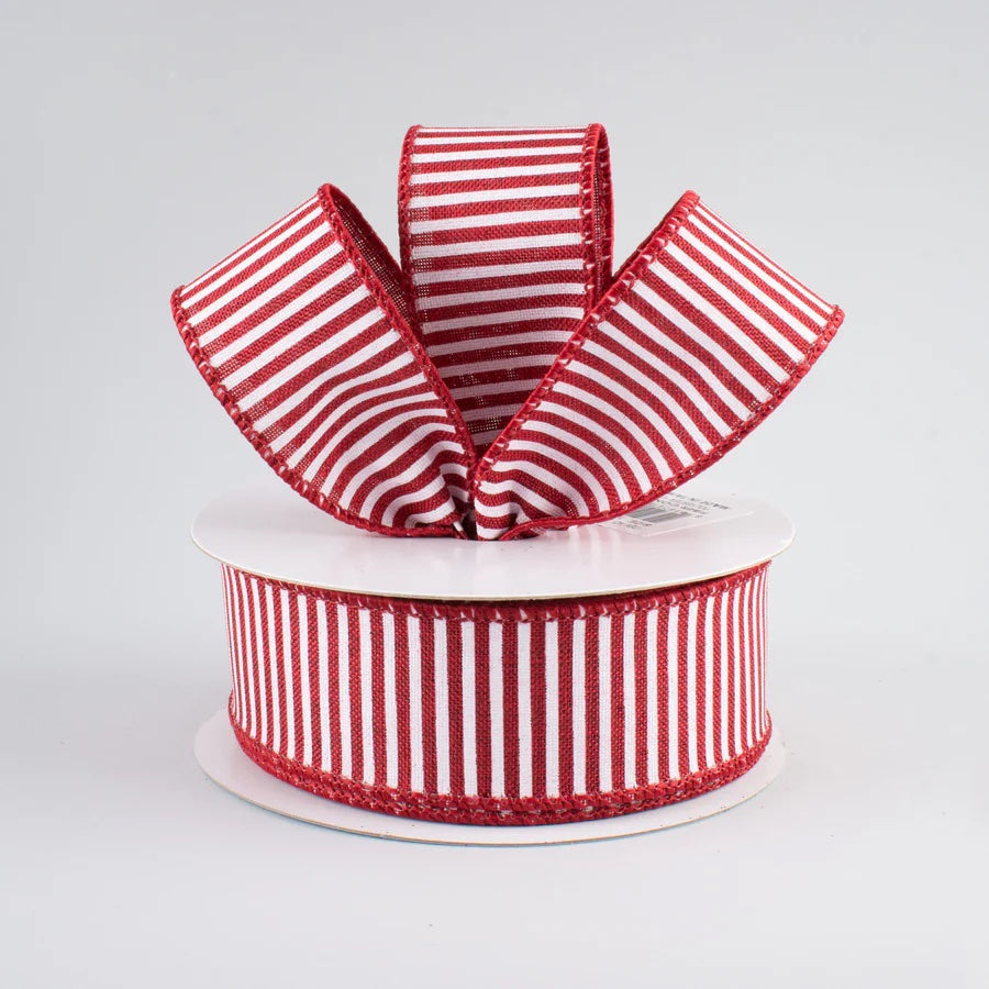 1.5" Royal Canvas Pinstripe Ribbon: Burgundy & White (10 Yards) Lifestyle Photo