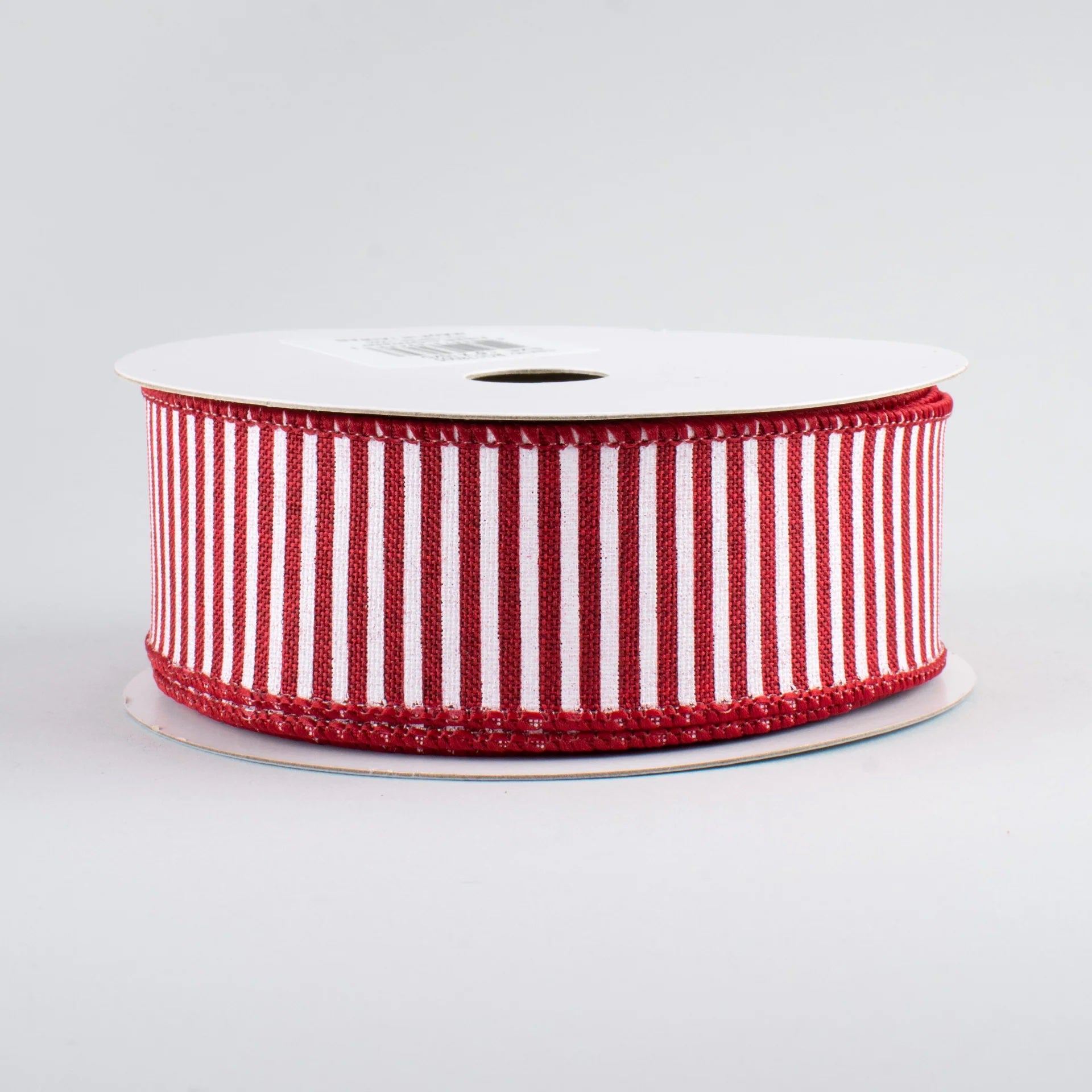 1.5" Royal Canvas Pinstripe Ribbon: Burgundy & White (10 Yards)