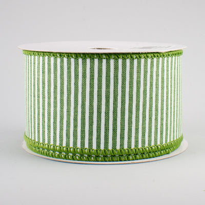 2.5" Royal Canvas Pinstripe Ribbon: Clover Green & White (10 Yards)