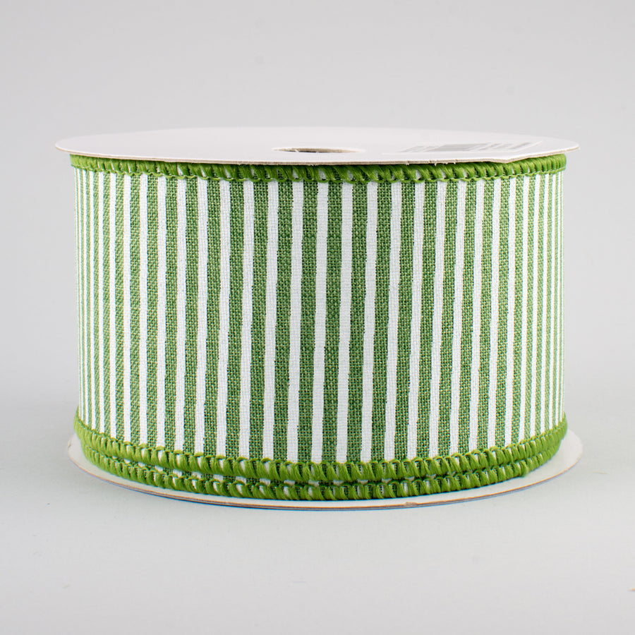 2.5" Royal Canvas Pinstripe Ribbon: Clover Green & White (10 Yards)