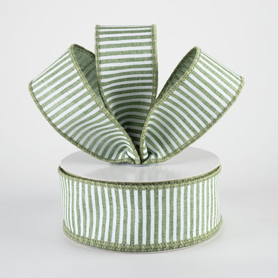 1.5" Royal Canvas Pinstripe Ribbon: Clover Green & White Lifestyle Photo