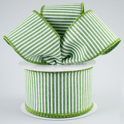 2.5" Royal Canvas Pinstripe Ribbon: Clover Green & White (10 Yards) Lifestyle Photo