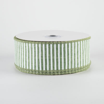 1.5" Royal Canvas Pinstripe Ribbon: Clover Green & White