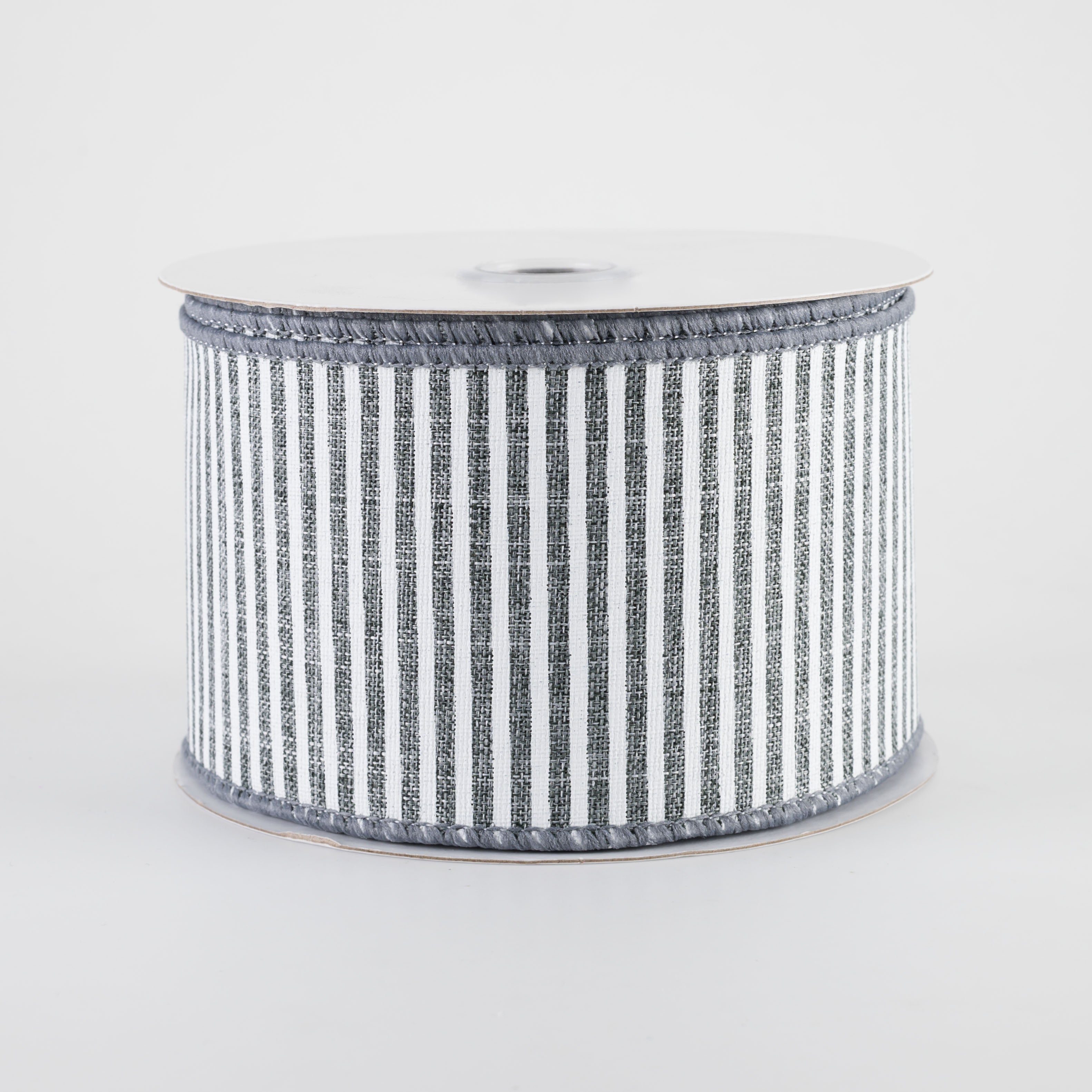 2.5" Royal Canvas Pinstripe Ribbon: Grey & White (10 Yards)