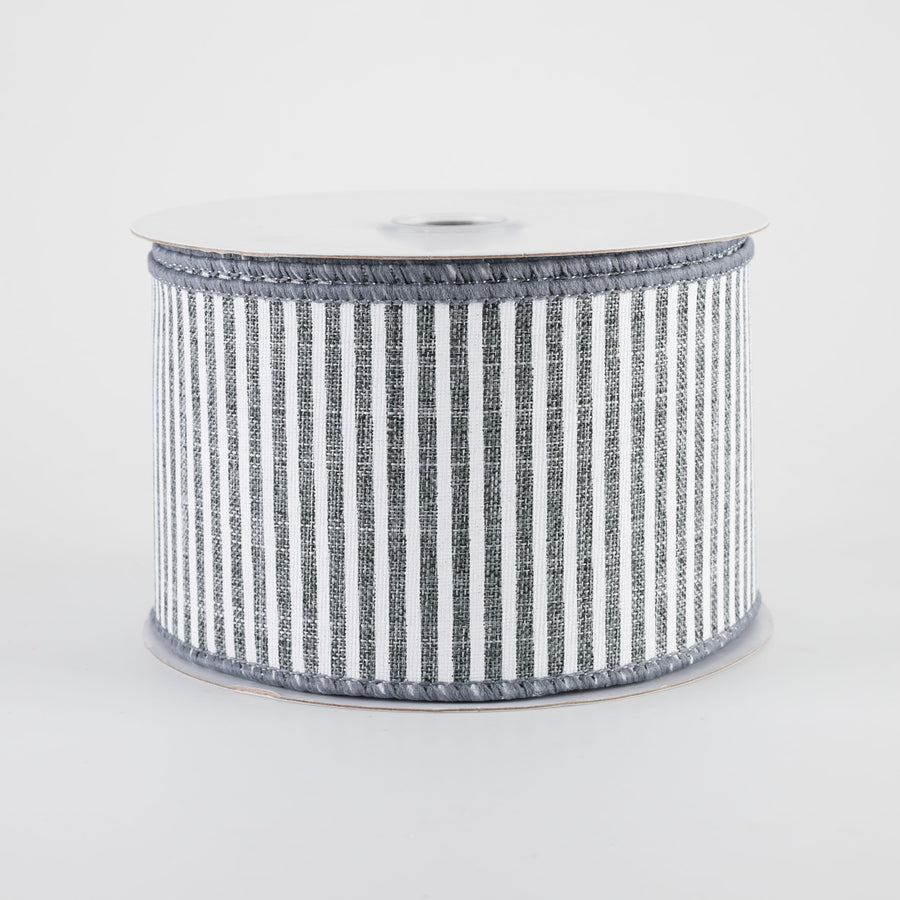 2.5" Royal Canvas Pinstripe Ribbon: Grey & White (10 Yards)