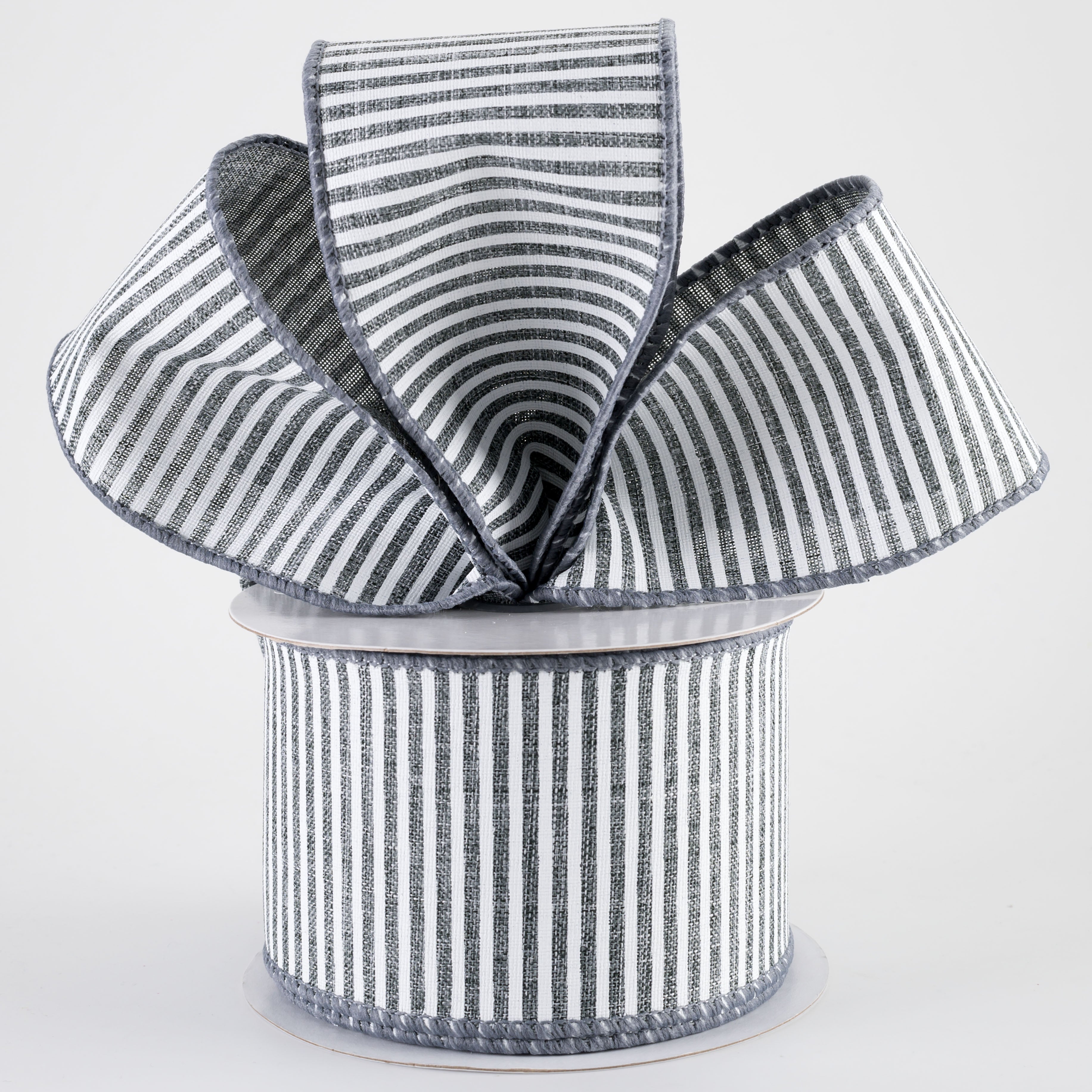 2.5" Royal Canvas Pinstripe Ribbon: Grey & White (10 Yards) Lifestyle Photo
