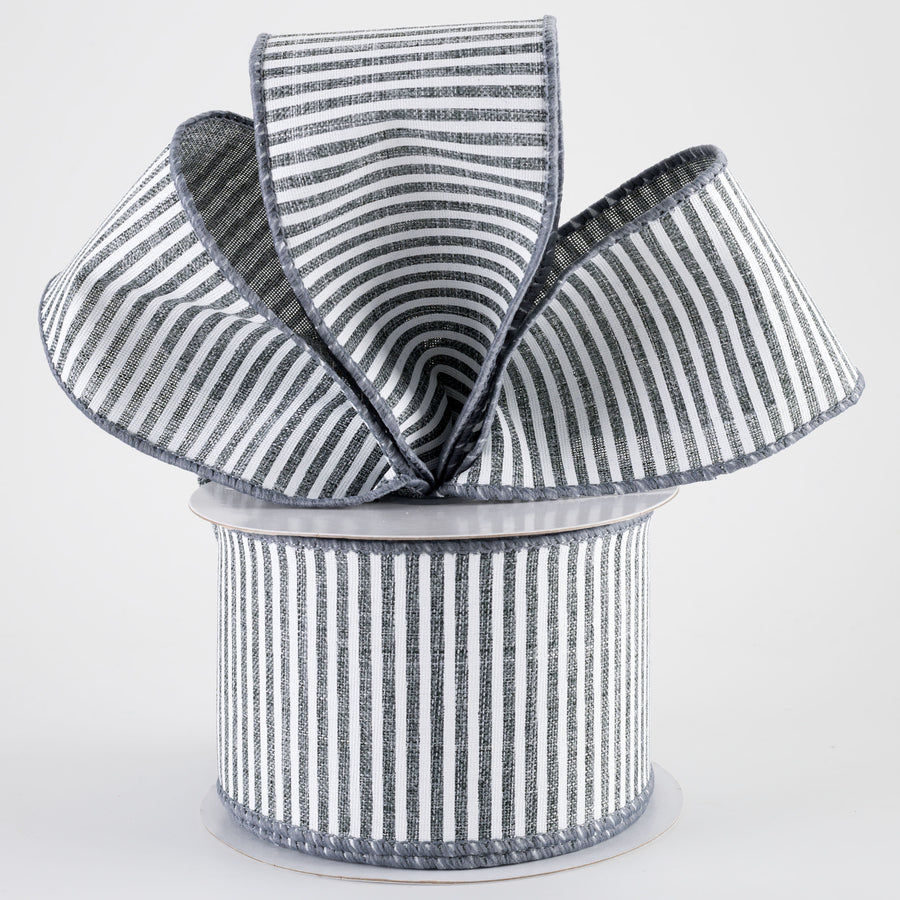 2.5" Royal Canvas Pinstripe Ribbon: Grey & White (10 Yards) Lifestyle Photo