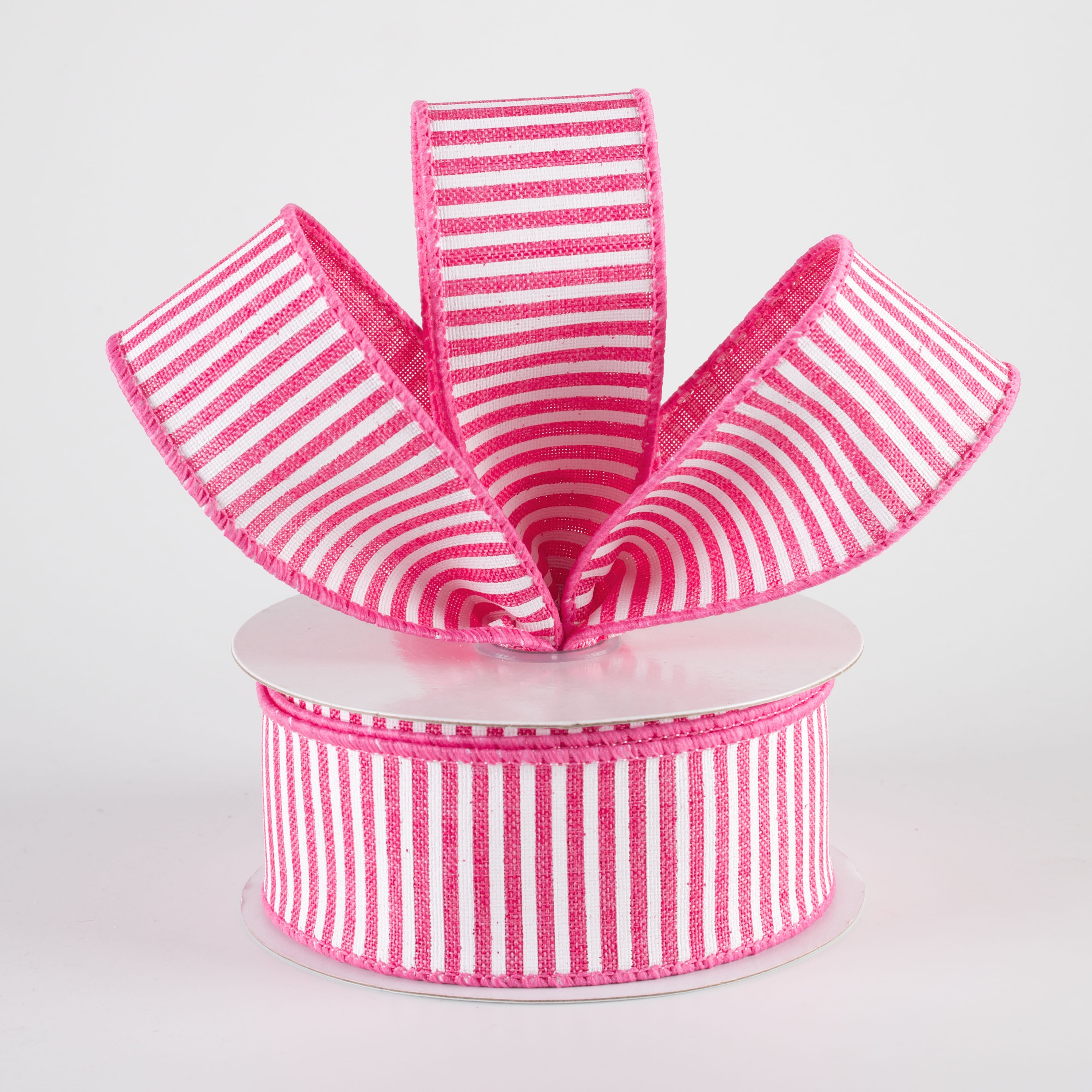 1.5" Royal Canvas Pinstripe Ribbon: Hot Pink & White (10 Yards) Lifestyle Photo