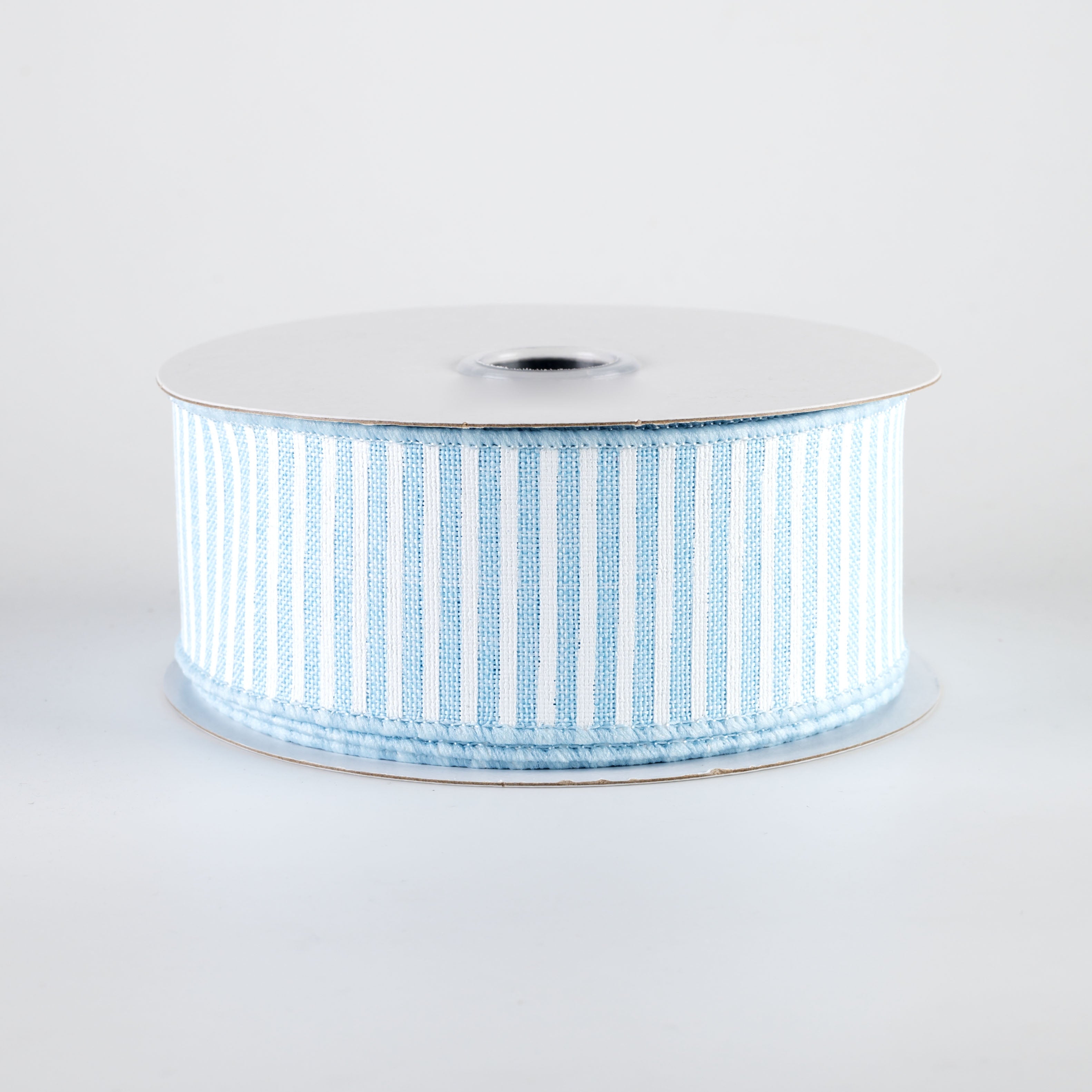 1.5" Royal Canvas Pinstripe Ribbon: Light Blue & White (10 Yards)