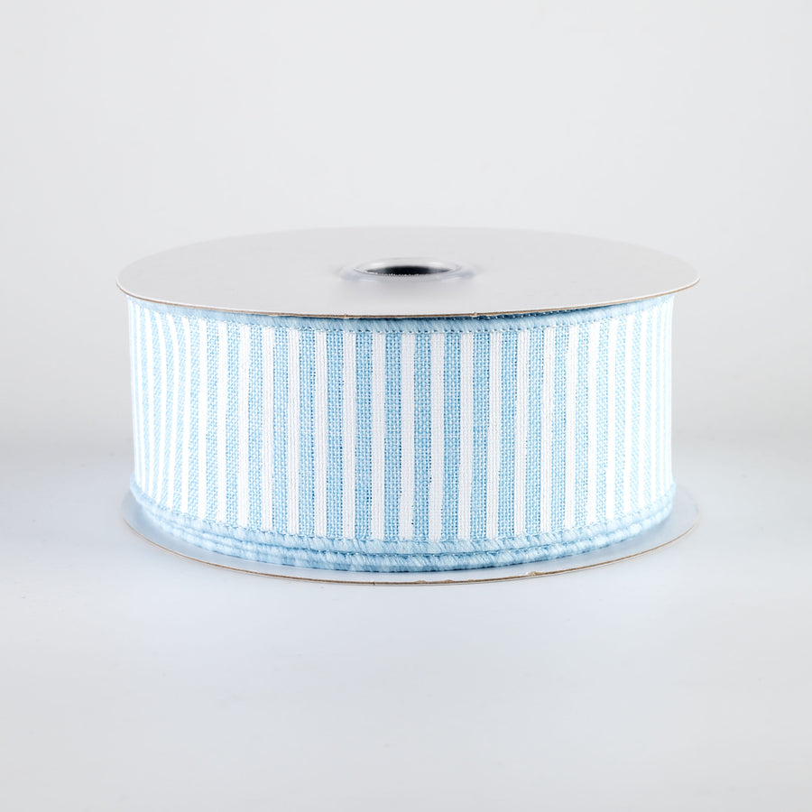 1.5" Royal Canvas Pinstripe Ribbon: Light Blue & White (10 Yards)