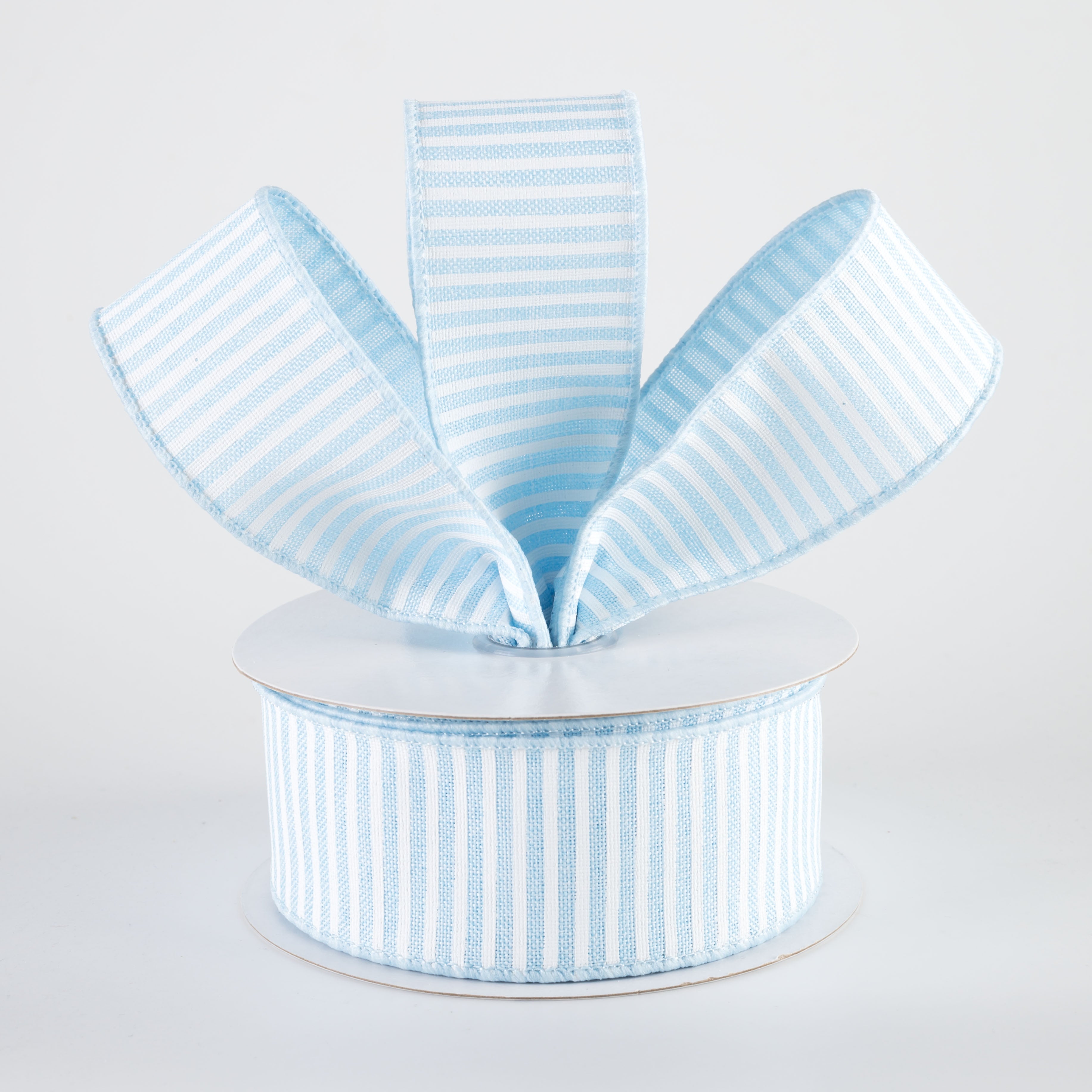 1.5" Royal Canvas Pinstripe Ribbon: Light Blue & White (10 Yards) Lifestyle Photo