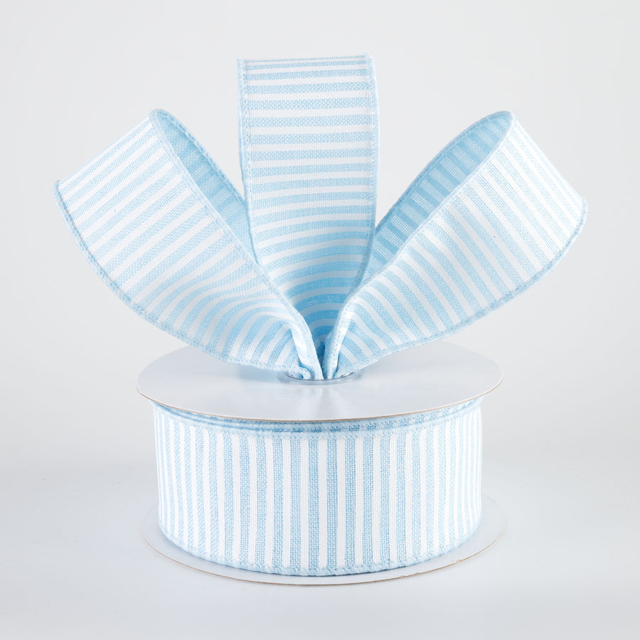 1.5" Royal Canvas Pinstripe Ribbon: Light Blue & White (10 Yards) Lifestyle Photo