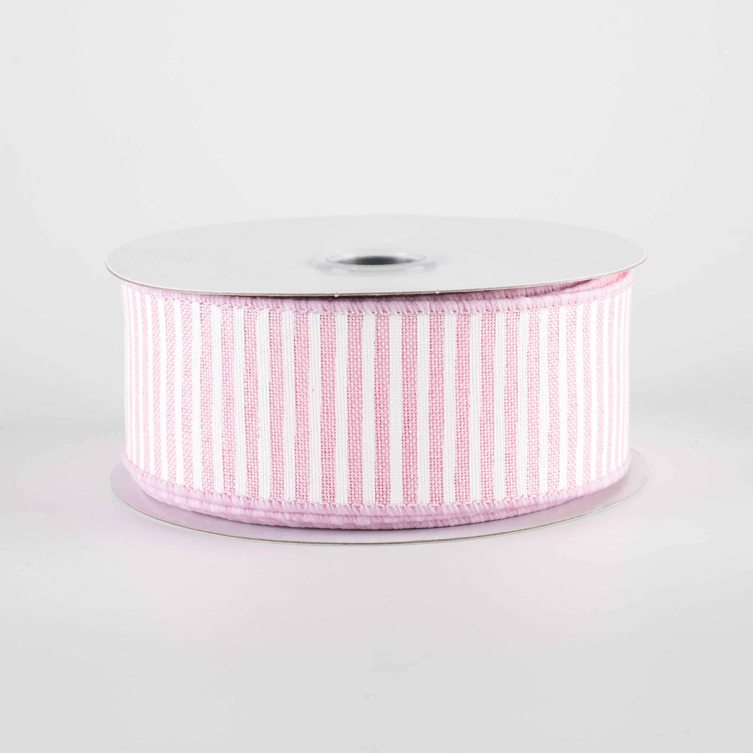 1.5" Royal Canvas Pinstripe Ribbon: Light Pink & White (10 Yards)