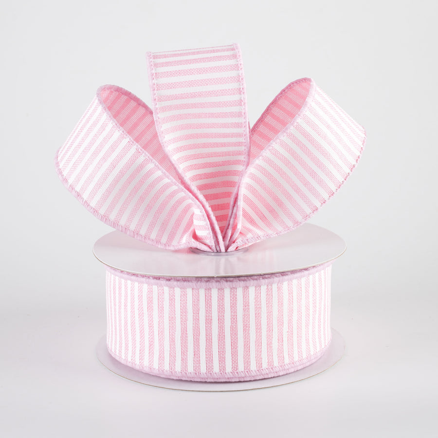 1.5" Royal Canvas Pinstripe Ribbon: Light Pink & White (10 Yards) Lifestyle Photo