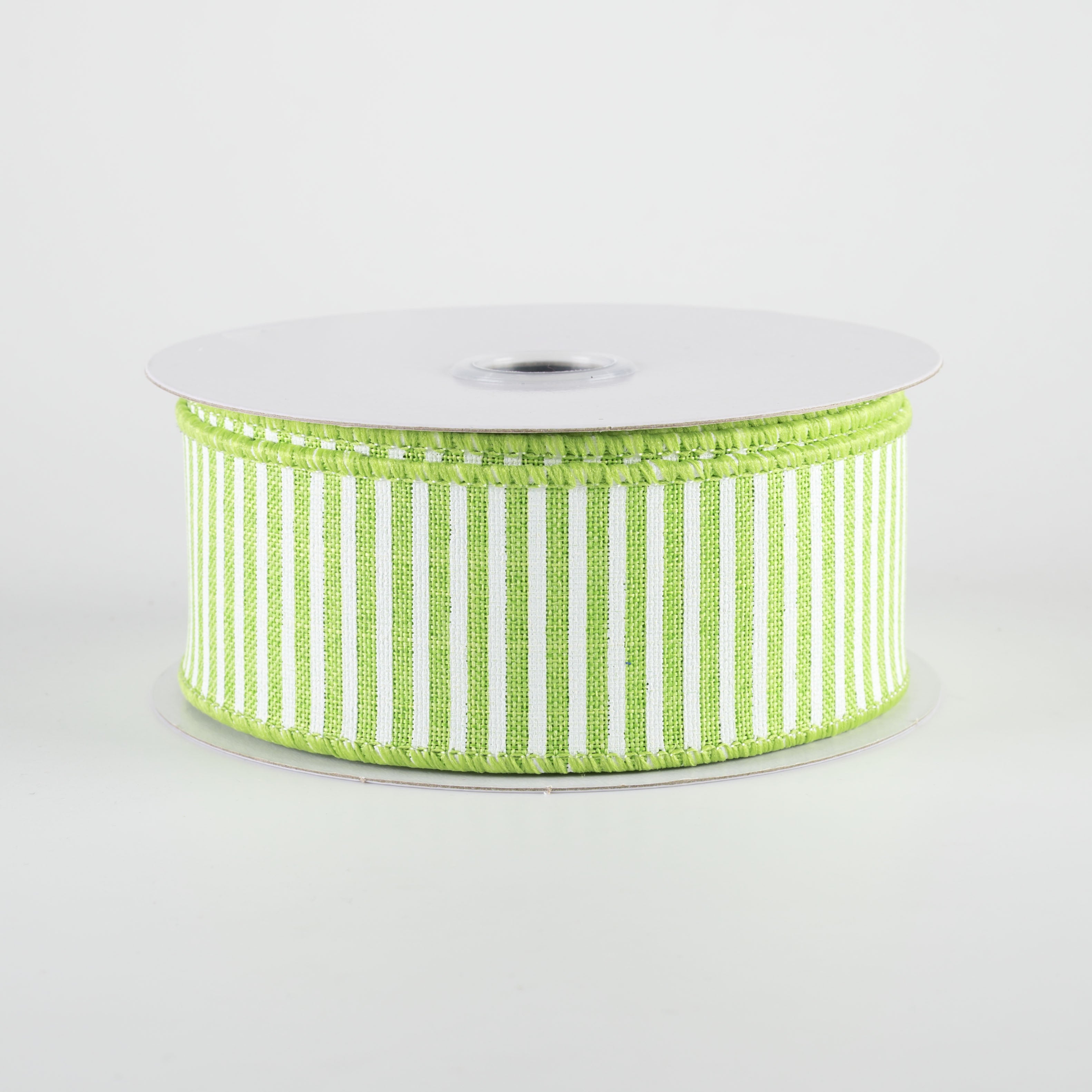 1.5" Royal Canvas Pinstripe Ribbon: Lime Green & White (10 Yards)