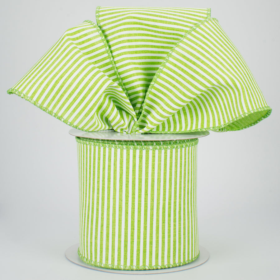 4" Royal Canvas Pinstripe Ribbon: Lime Green & White (10 Yards) Lifestyle Photo