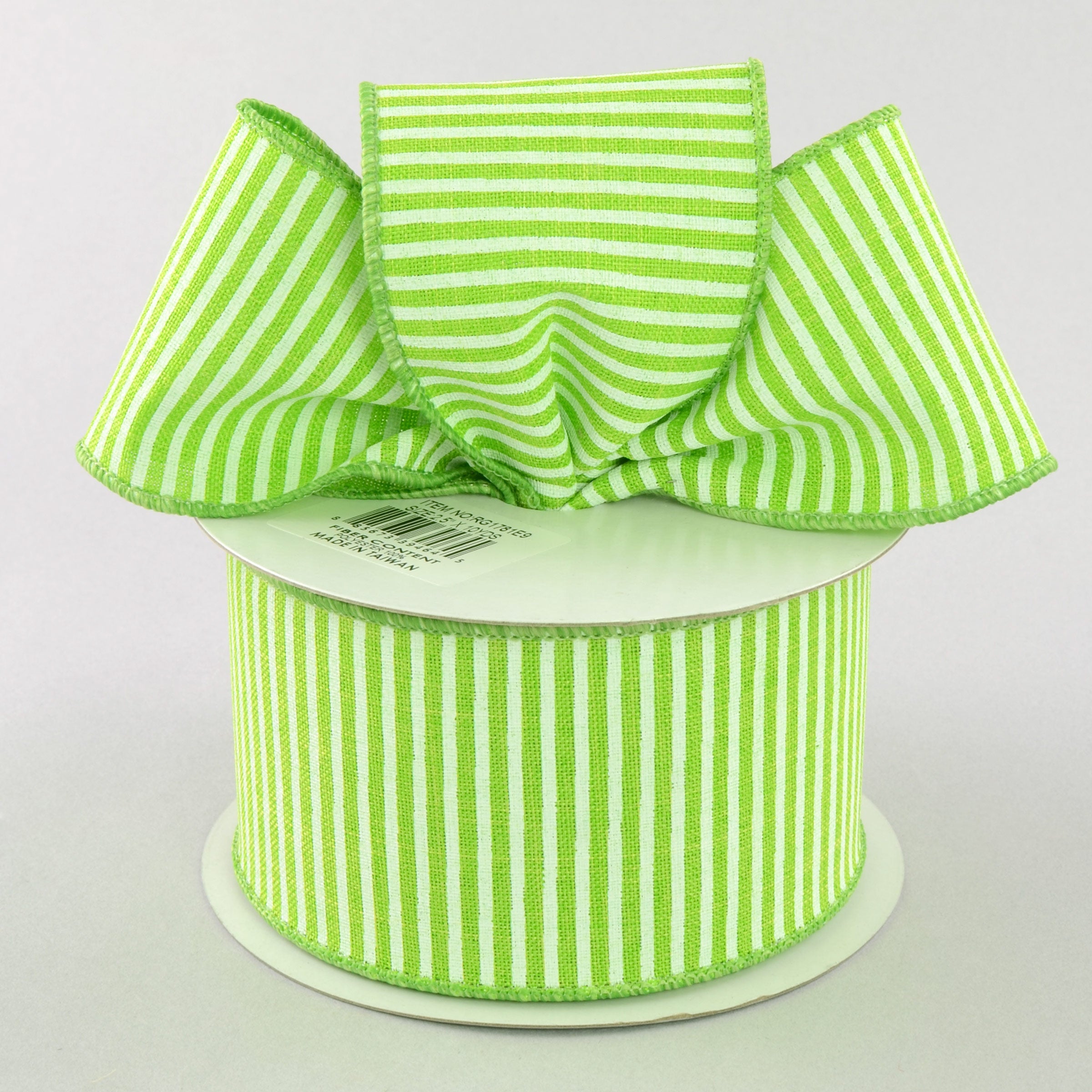 2.5" Royal Canvas Pinstripe Ribbon: Lime Green & White (10 Yards) Lifestyle Photo
