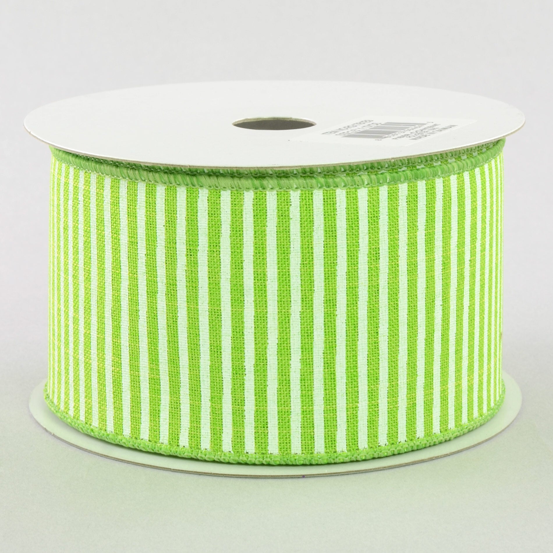 2.5" Royal Canvas Pinstripe Ribbon: Lime Green & White (10 Yards)