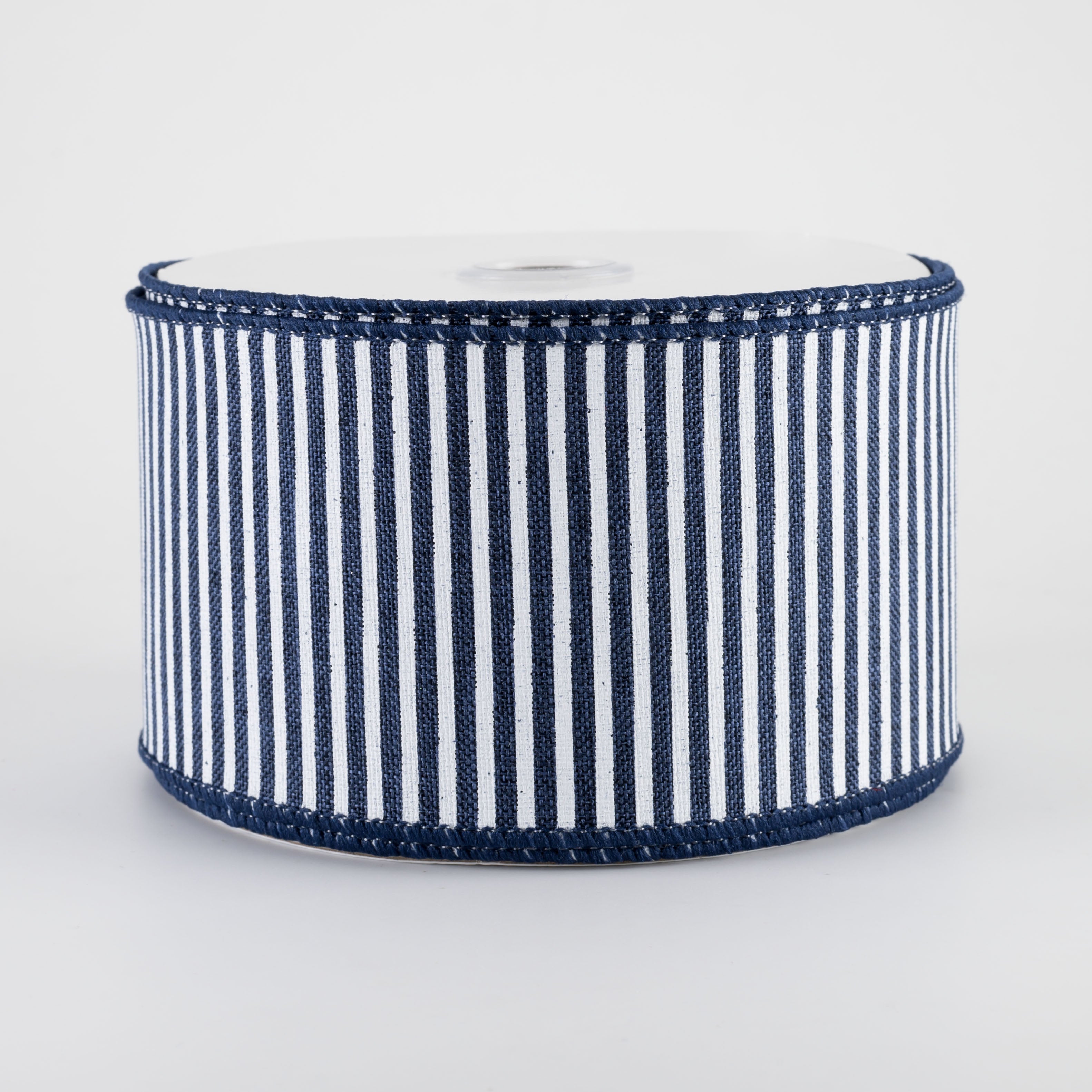 2.5" Royal Canvas Pinstripe Ribbon: Navy Blue & White (10 Yards)