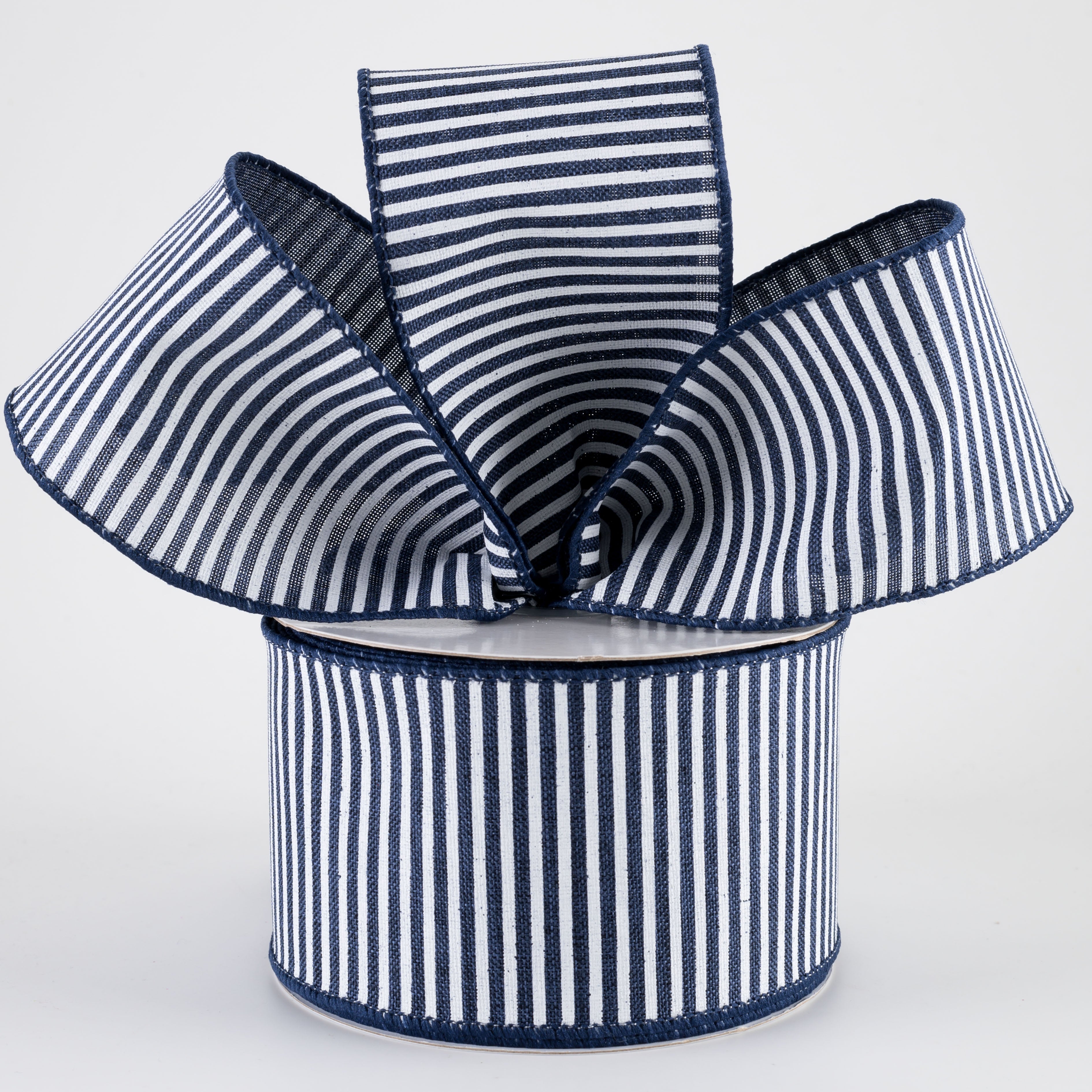 2.5" Royal Canvas Pinstripe Ribbon: Navy Blue & White (10 Yards) Lifestyle Photo