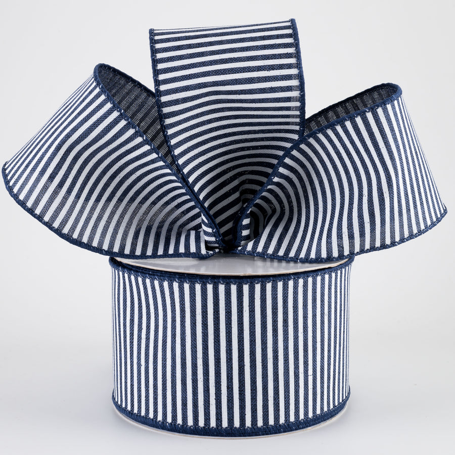 2.5" Royal Canvas Pinstripe Ribbon: Navy Blue & White (10 Yards) Lifestyle Photo