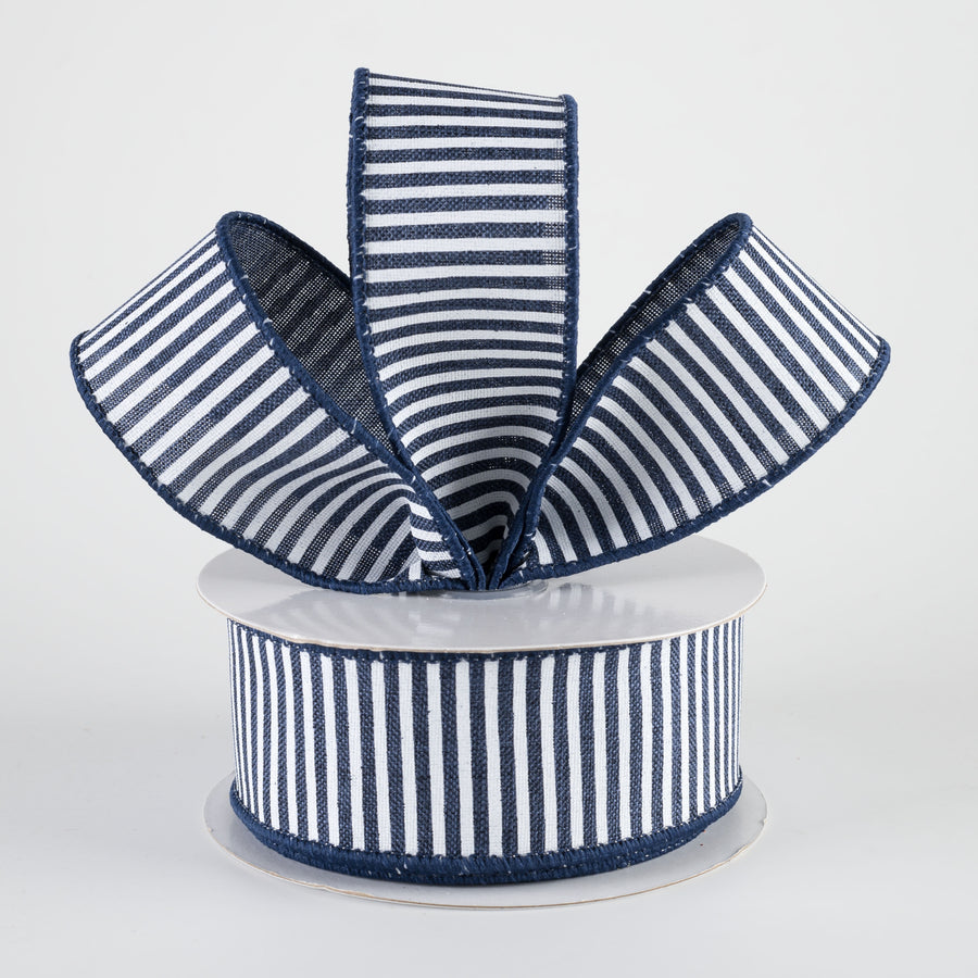 1.5" Royal Canvas Pinstripe Ribbon: Navy Blue & White (10 Yards) Lifestyle Photo