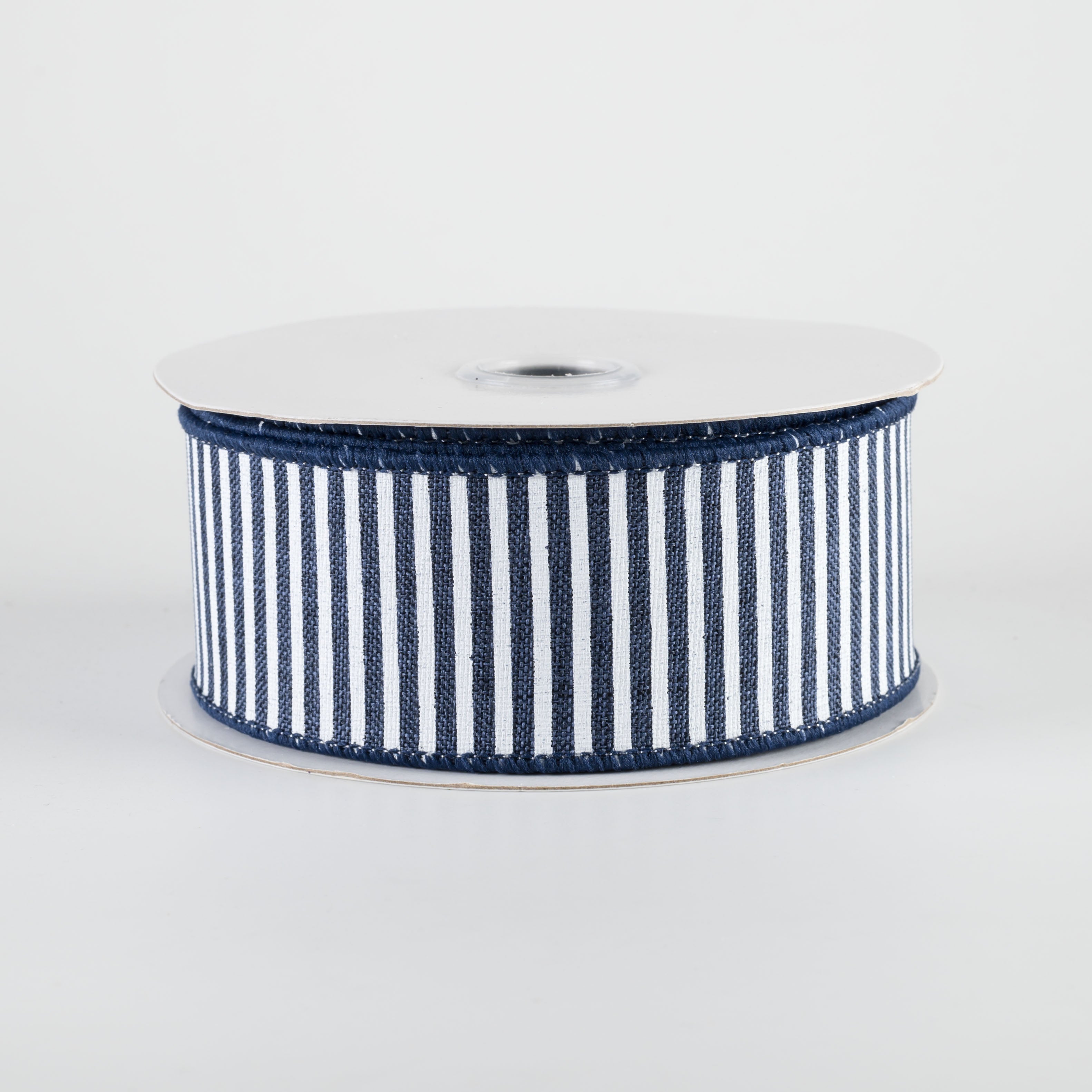 1.5" Royal Canvas Pinstripe Ribbon: Navy Blue & White (10 Yards)