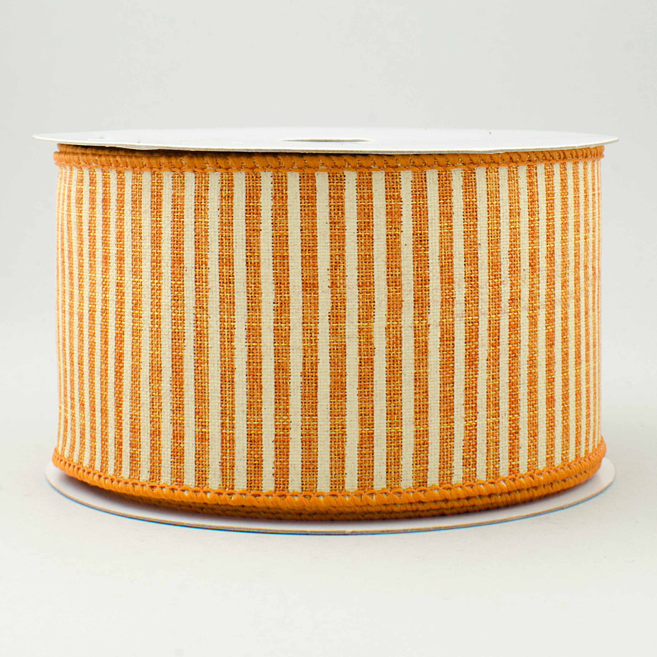 2.5" Royal Canvas Pinstripe Ribbon: Orange & Cream (10 Yards)