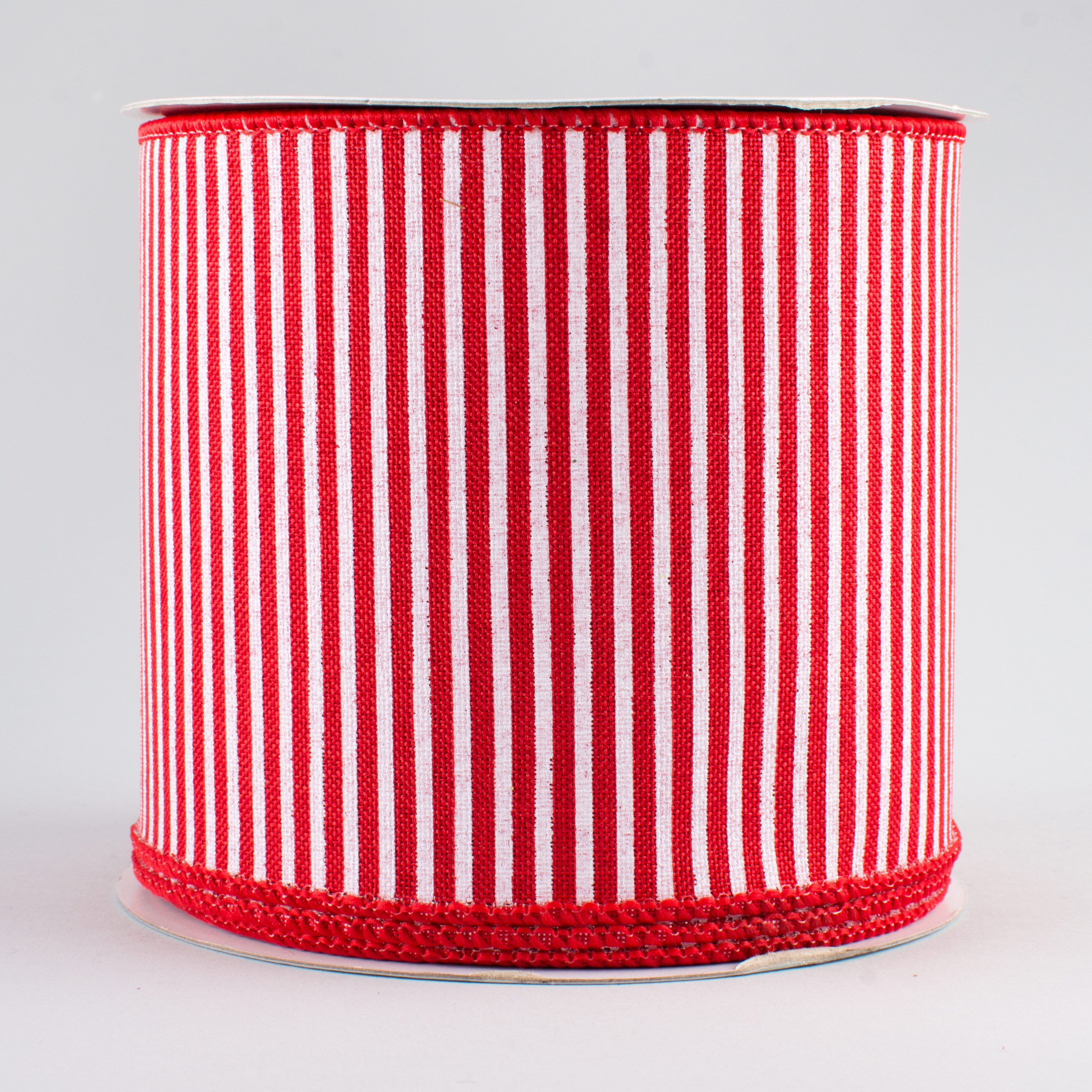 4" Royal Canvas Pinstripe Ribbon: Red & White (10 Yards)