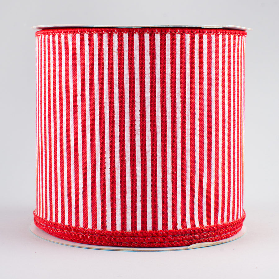 4" Royal Canvas Pinstripe Ribbon: Red & White (10 Yards)