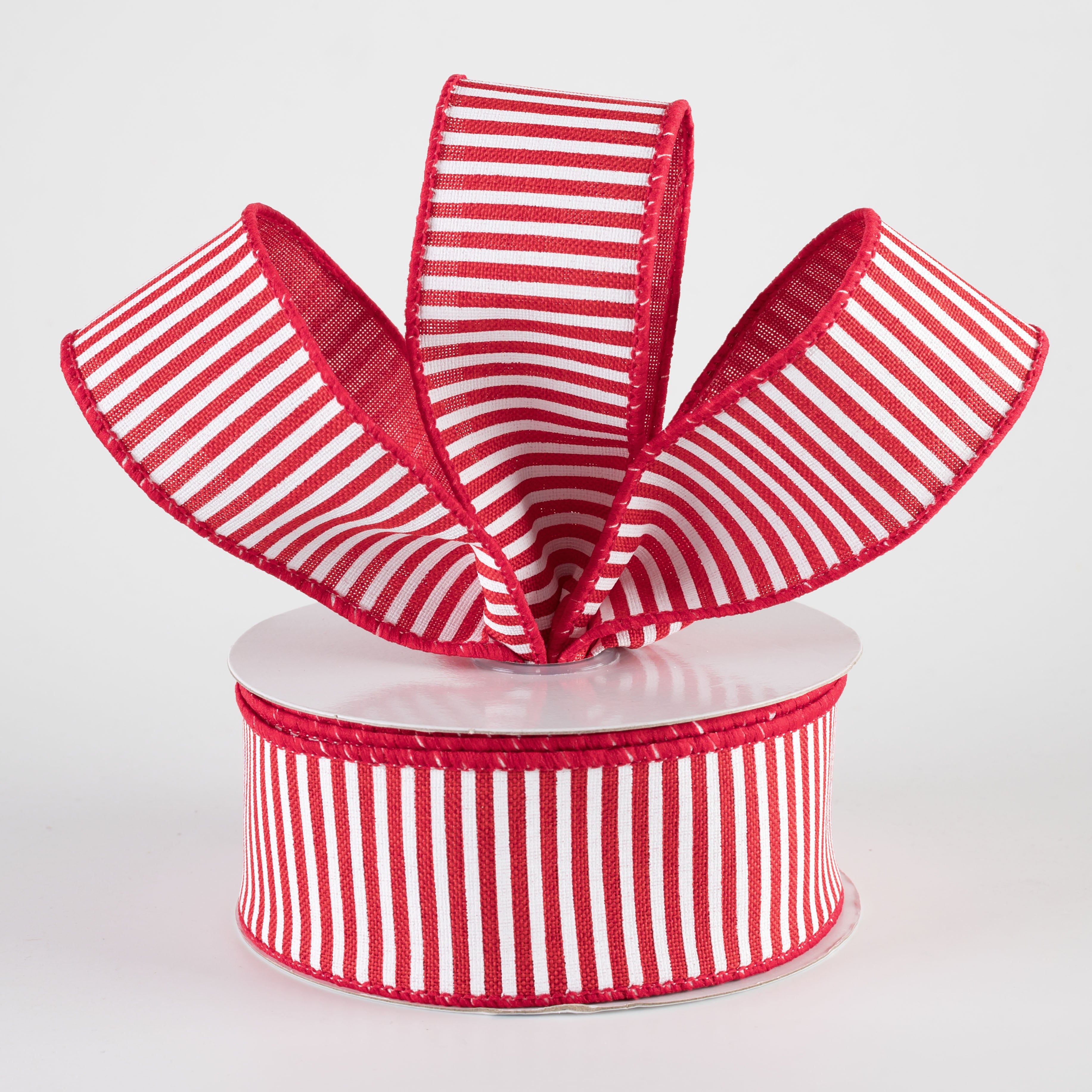1.5" Royal Canvas Pinstripe Ribbon: Red & White (10 Yards) Lifestyle Photo