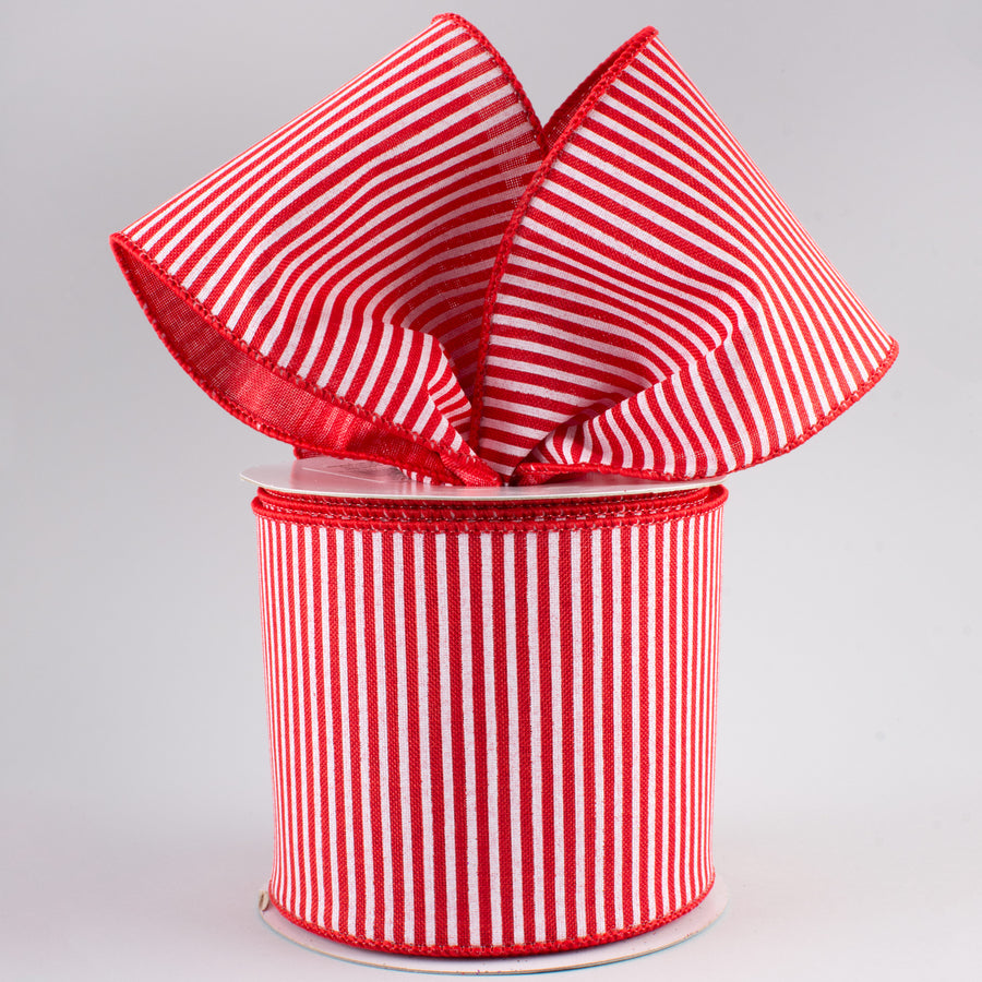 4" Royal Canvas Pinstripe Ribbon: Red & White (10 Yards) Lifestyle Photo