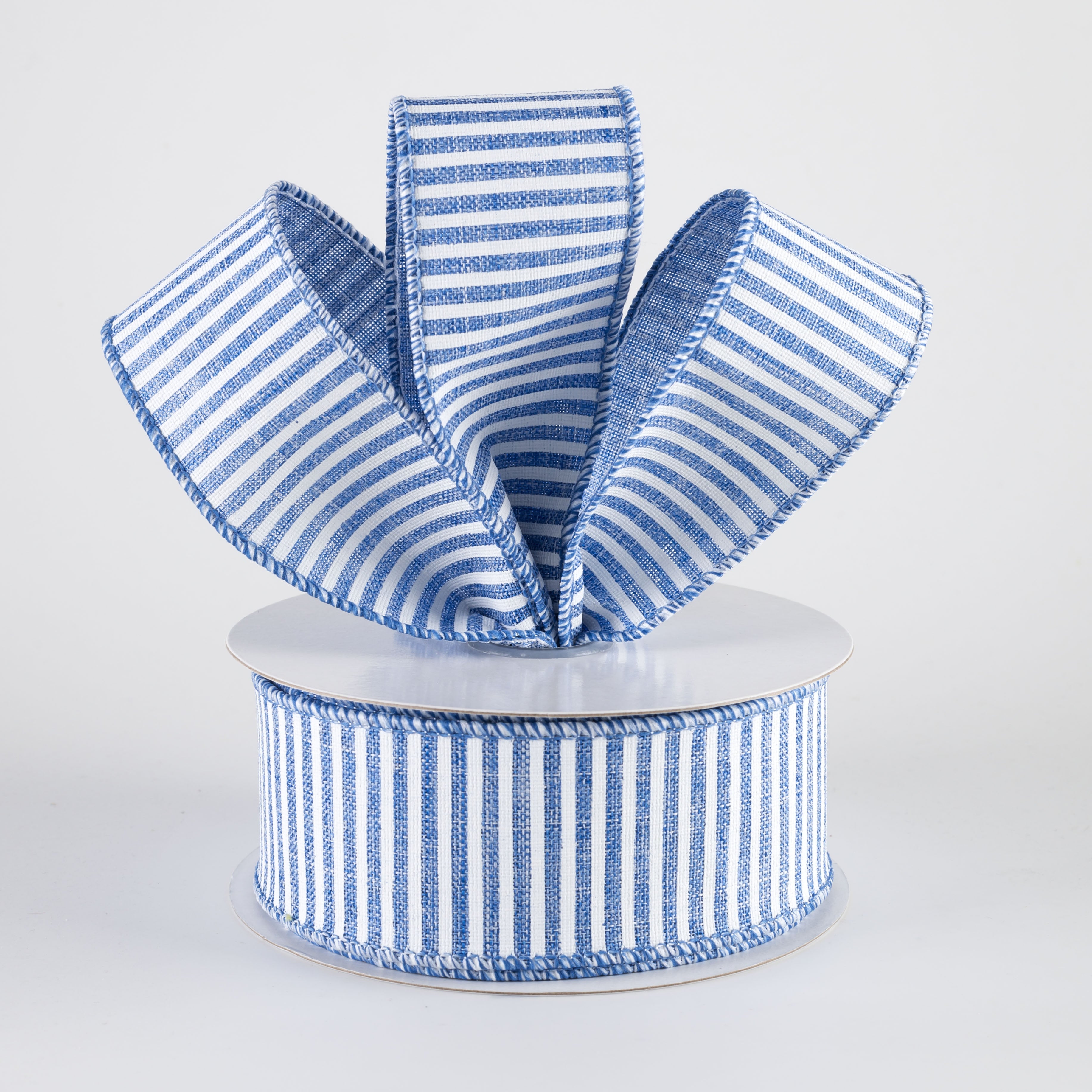 1.5" Royal Canvas Pinstripe Ribbon: Royal Blue & White (10 Yards) Lifestyle Photo