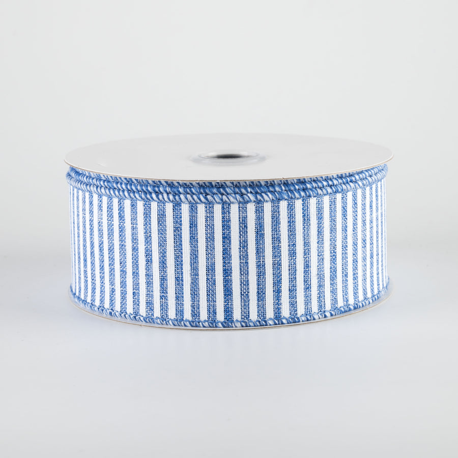 1.5" Royal Canvas Pinstripe Ribbon: Royal Blue & White (10 Yards)