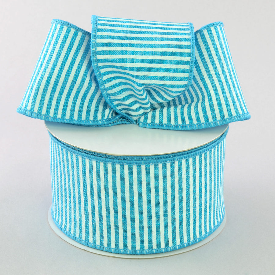 2.5" Royal Canvas Pinstripe Ribbon: Turquoise Blue & White (10 Yards) Lifestyle Photo